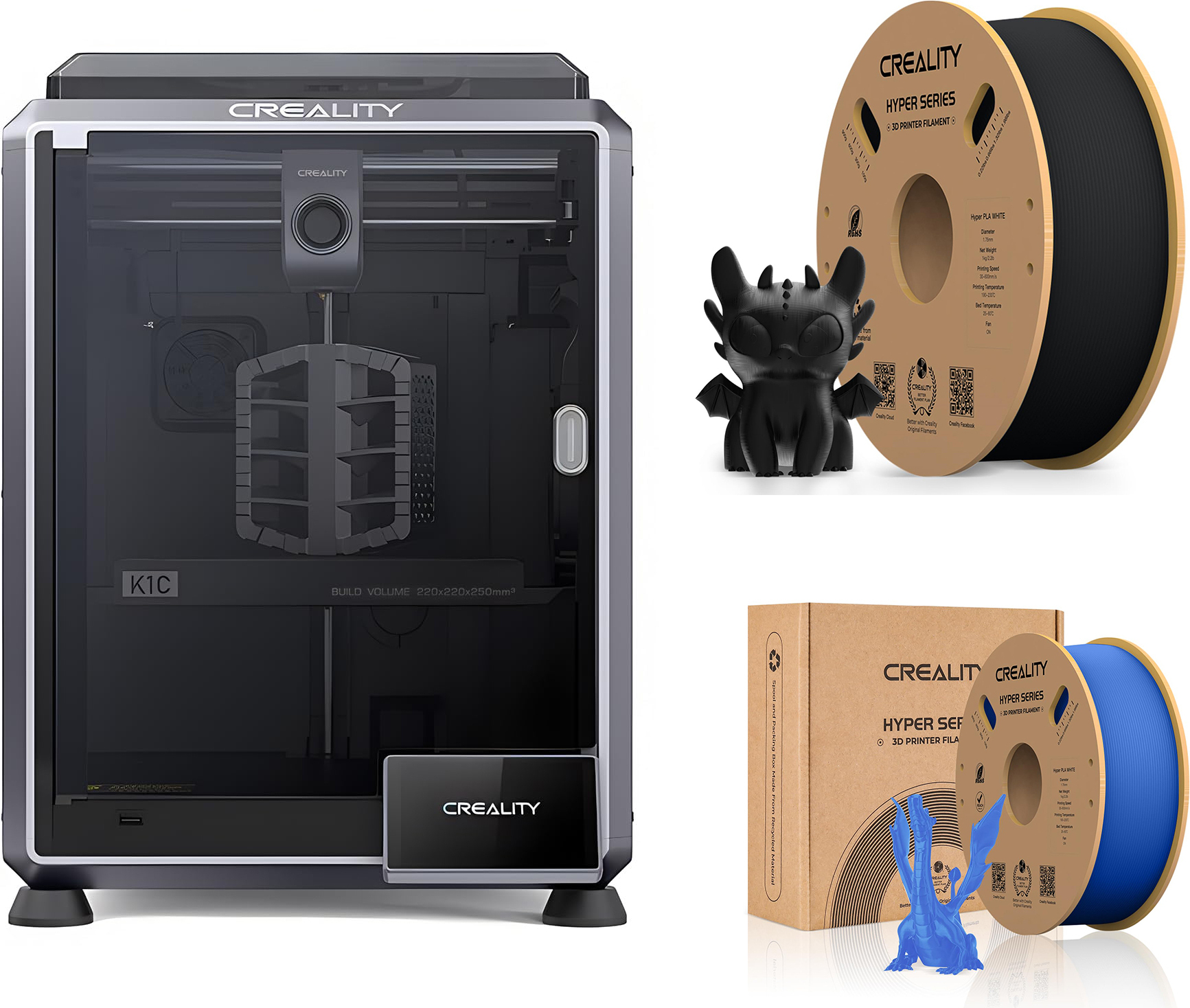 CREALITY 3D Creality K1C 3D Drucker, mit 2kg Creality Hyper PLA Filament--(Schwarz+Blau)