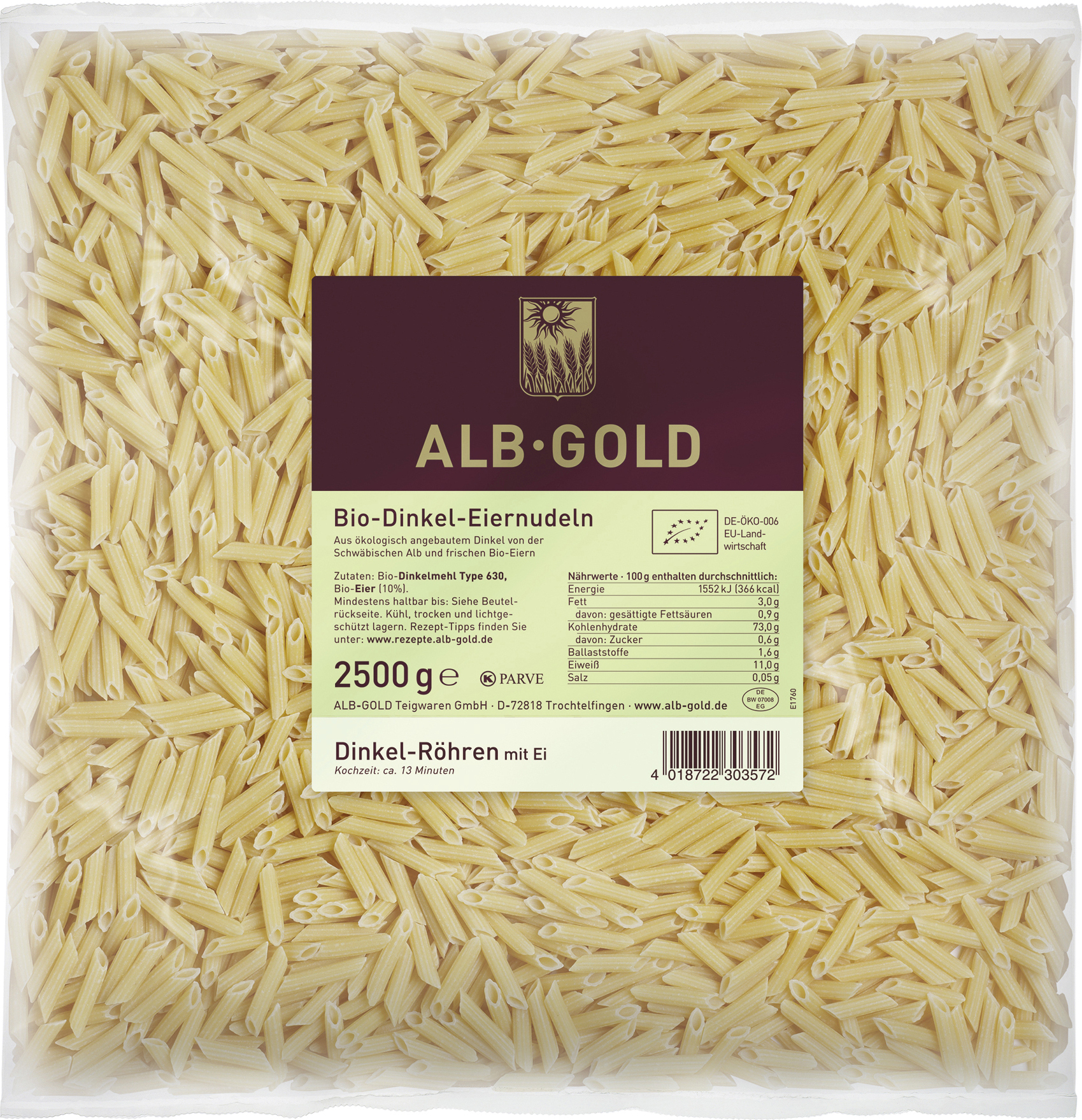 ALB-GOLD Teigwaren GmbH Dinkel Eiernudeln goldgelb bissfest lecker für jeden Tag 2500g 840524