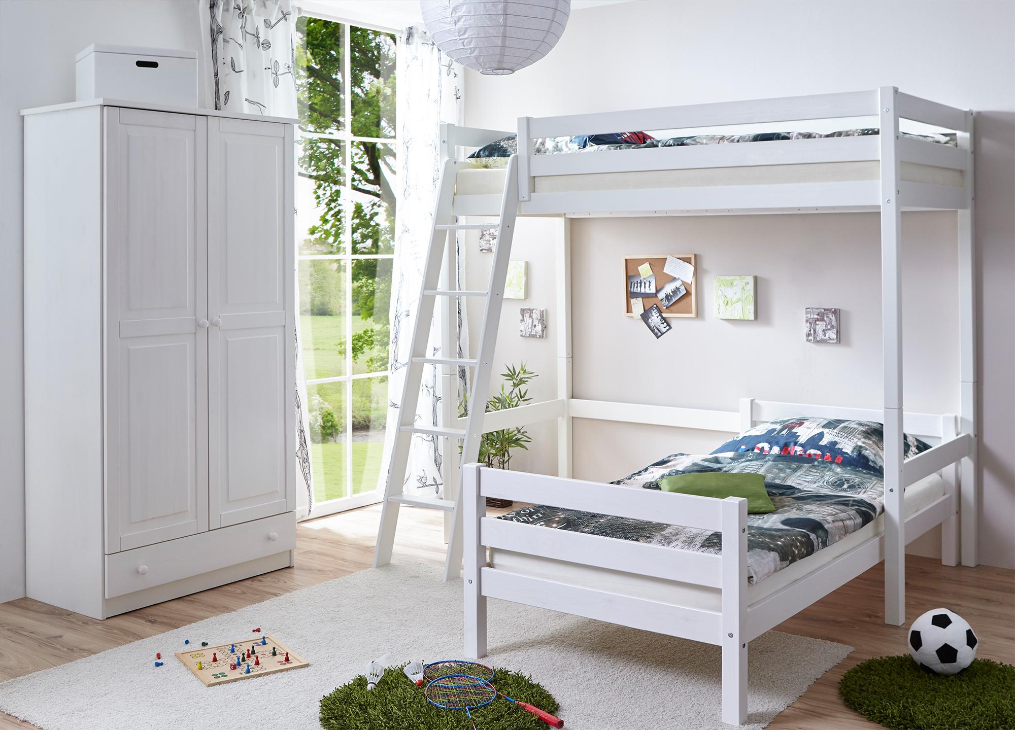 Ticaa L-Bett 'Matthias' Kiefer massiv weiß 918967