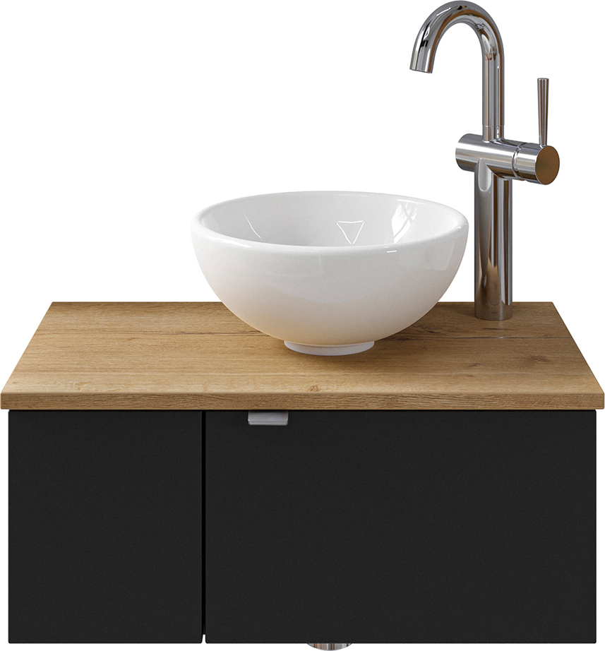 Lomadox Einzelwaschtisch 60 cm, Türanschlag rechts in schwarz matt mit Eiche AMADORA-66 inkl. Waschbecken SET-044-055