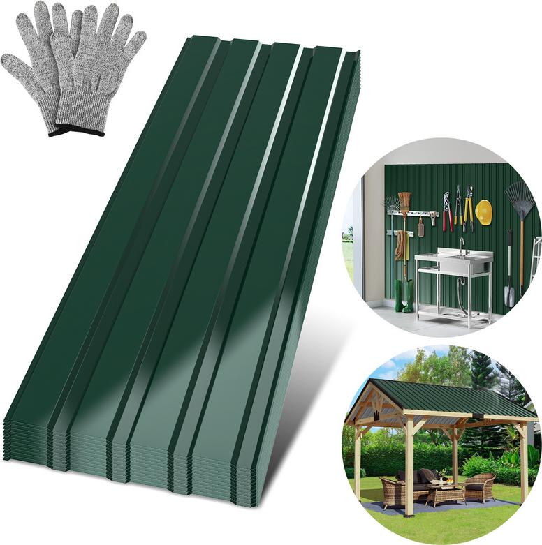 Hengda 12x trapézový plech 115x45 cm=6 ㎡ Strešný plech na prístrešok pre auto Profilovaný plech Strešný plech Vlnitý plech Strešné panely Nástenný plech Zelený