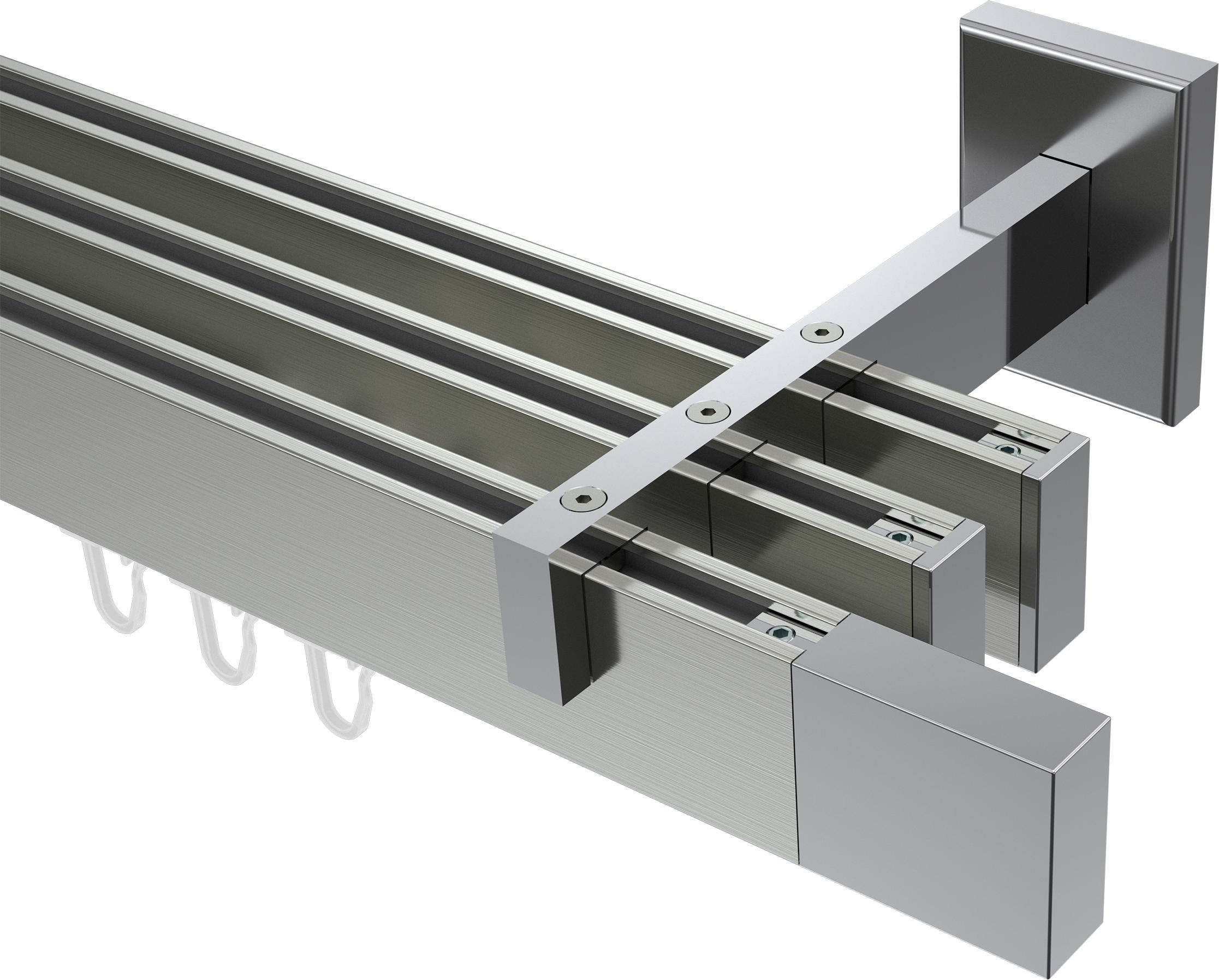 Interdeco Innenlaufstange / Gardinenstange mit Innenlauf Edelstahl-Optik / Chrom, Typ Smartline Lox (Quader), 14x35 mm 3-läufig, 360 cm 10212924-363912Y2_KLA