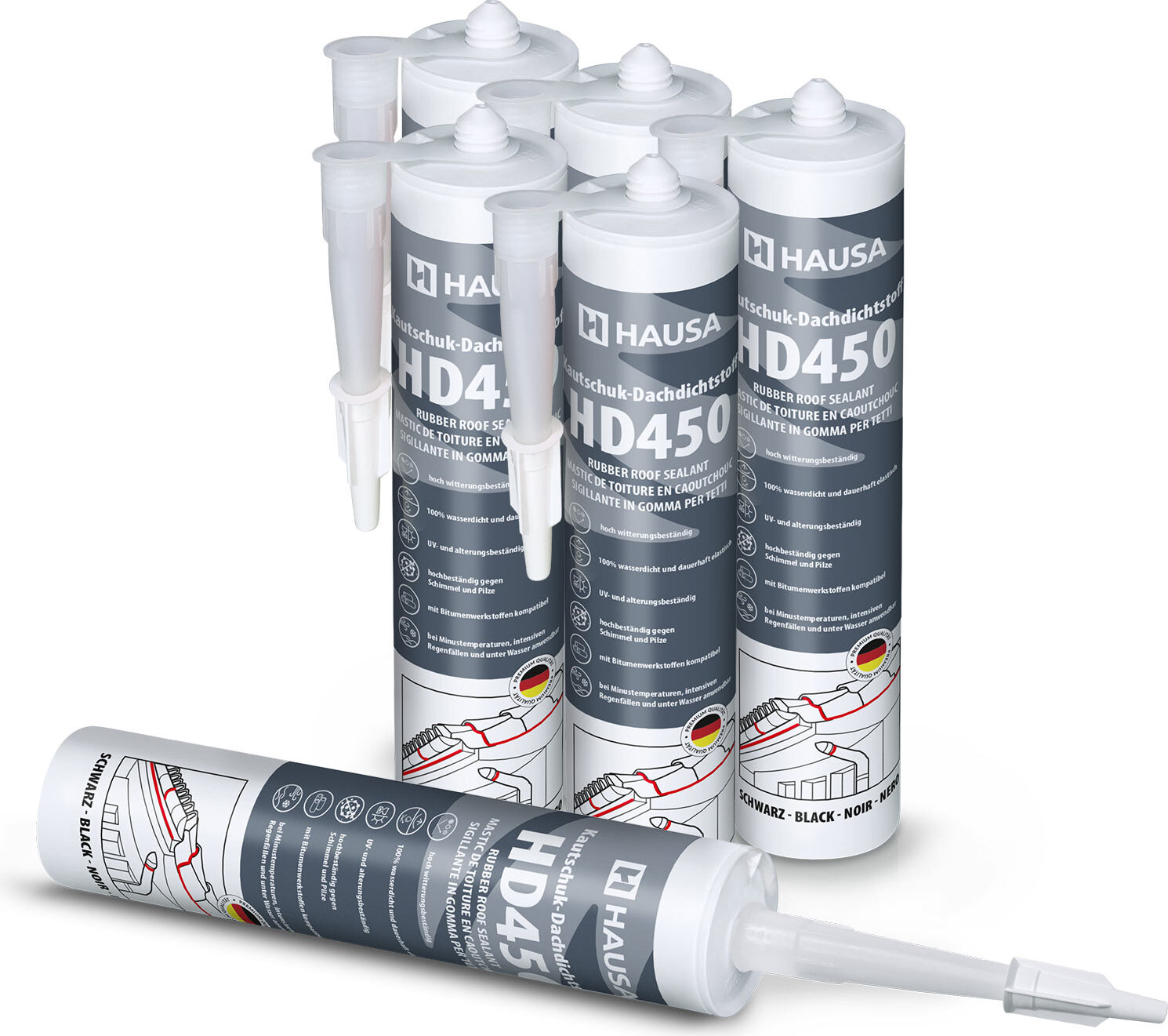 Hausa Kautschuk Dachdichtstoff HD450 Schwarz 6x 300ml
