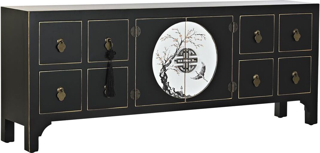 TV-Möbel DKD Home Decor Schwarz Orientalisch Weiß Gold Weiß/Schwarz Metall Tanne Holz MDF 130 x 26 x 51 cm METI_MB200956