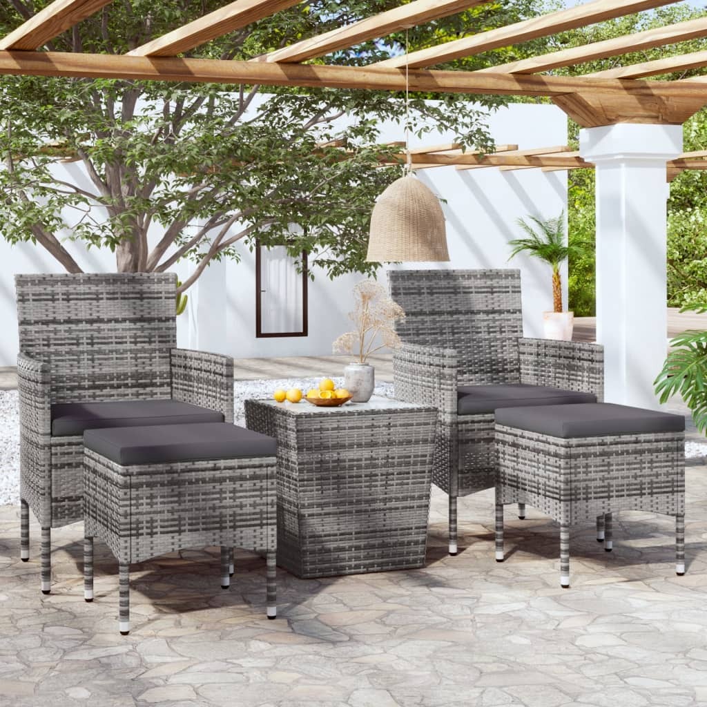 Maison Exclusive 5-dielny záhradný bistro set z polyratanu a tvrdeného skla sivý