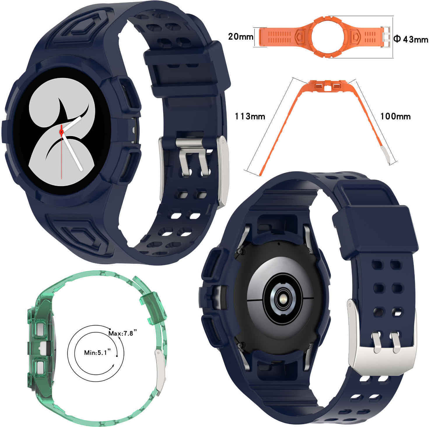 Pre Samsung Galaxy Watch FE / 4 40 mm remienok s ochranou puzdra D-Blue
