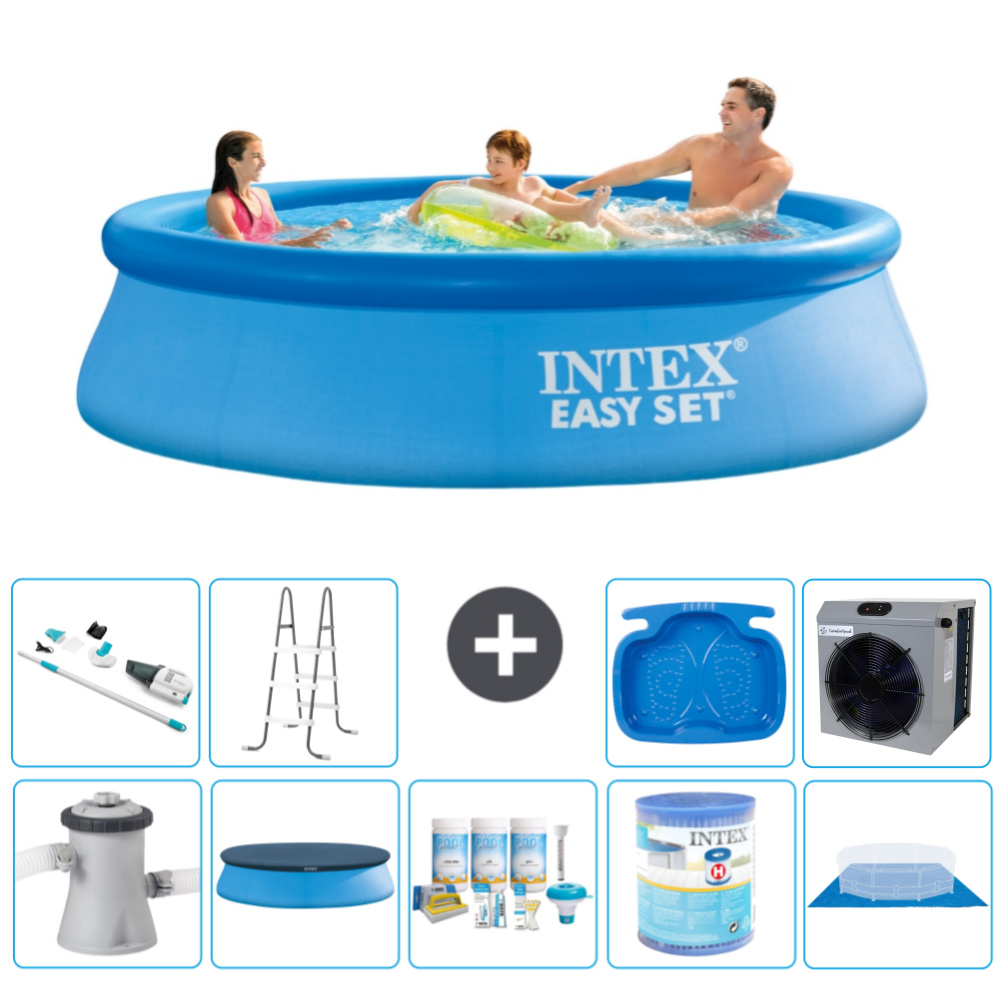 Okrúhly nafukovací bazén Intex Easy Set - 305 x 76 cm - modrý - vrátane krytu s čerpadlom - balík na údržbu - filter - podložka - vysávač - rebrík