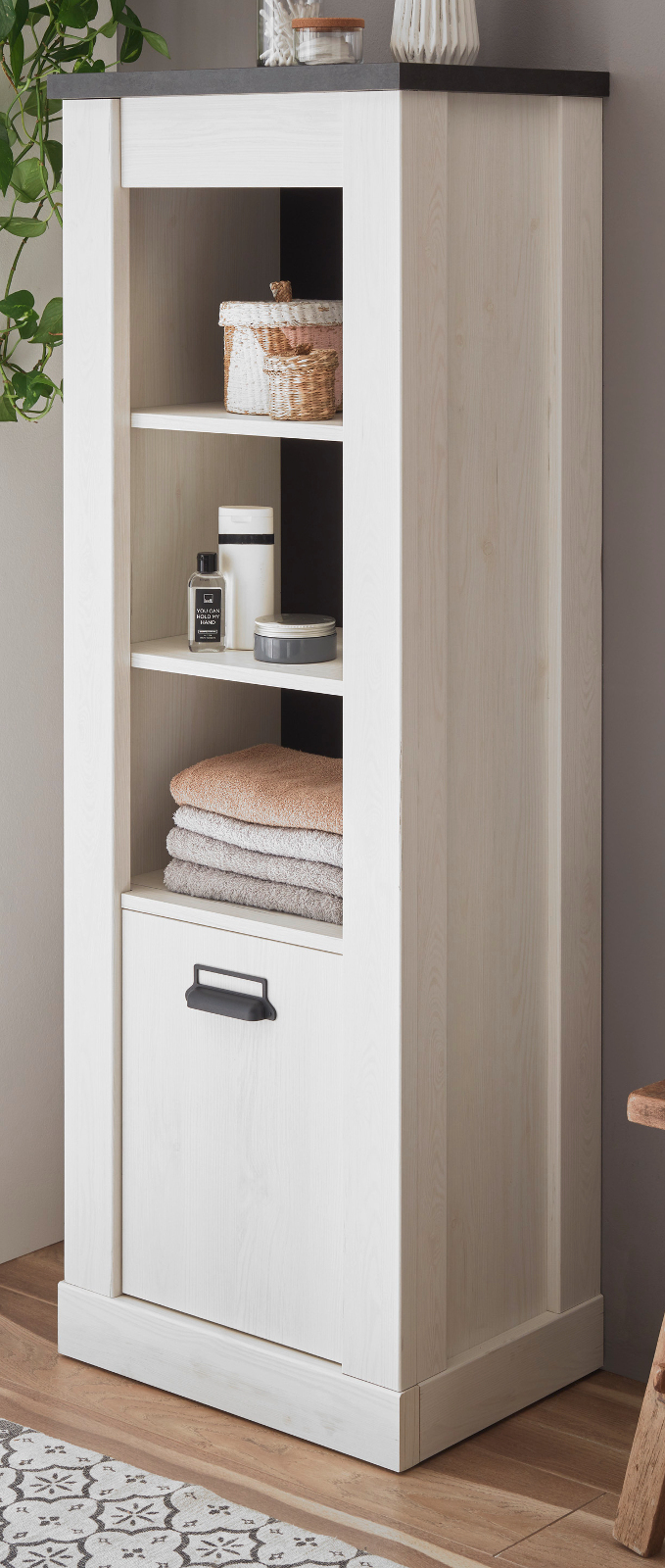 Furn.Design Badezimmer Regal "Stove" weiß Pinie anthrazit 51 x 146 cm Midischrank I-1PPASC12