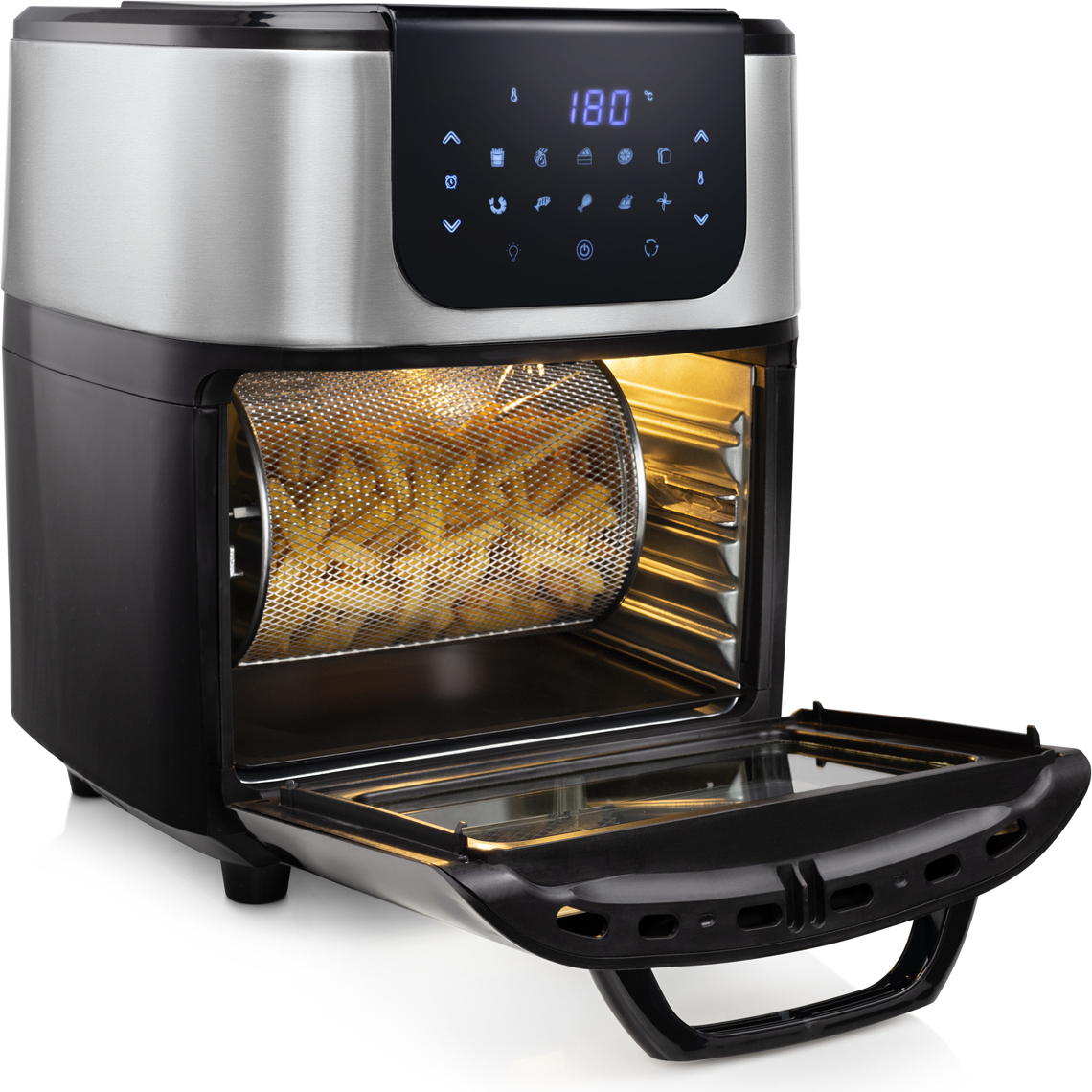 Digitálna teplovzdušná fritéza Mini rúra Rotačný ražeň a rotujúci kôš Gril 11 l, 1800 W