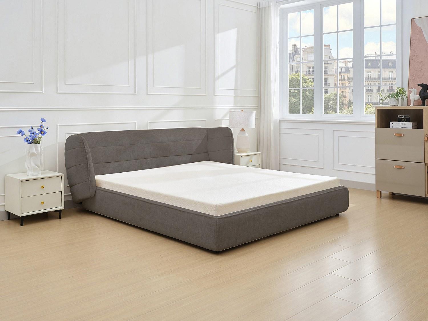 Vente-unique Bett 160 x 200 cm mit Kopfteil mit Seitenteilen - Bukla - Grau - LARUMO by Maison Céphy