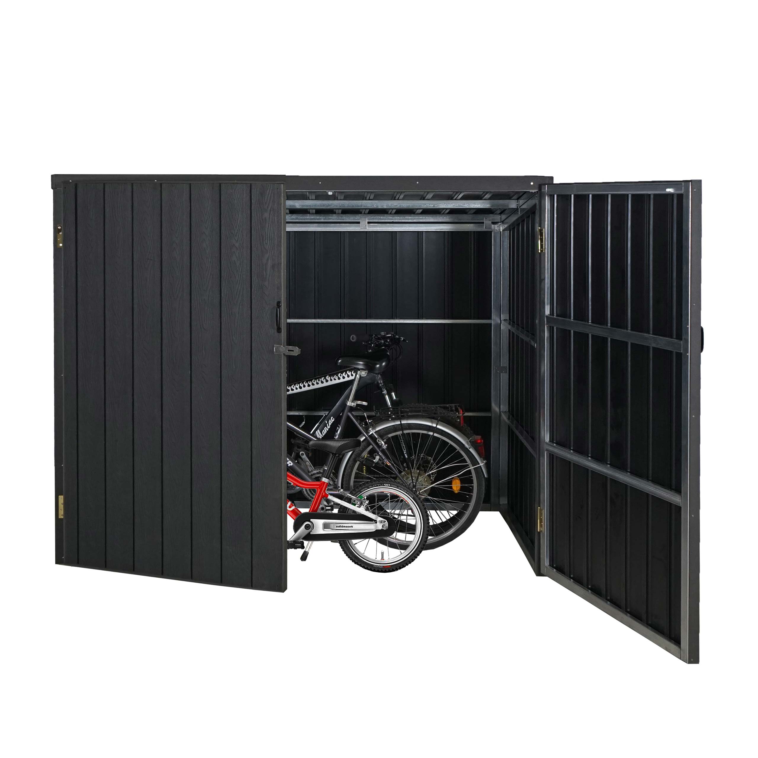 WPC garáž na bicykle HWC-J29, prístrešok na bicykle, kovový vzhľad dreva uzamykateľný ~ 4 bicykle 172x213x160cm antracit