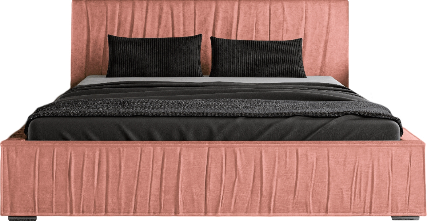 FURMEB24 - ROMA 180 x 200 cm - Posteľ s pružinovým boxom, matracom a dvoma zásuvkami Čalúnená posteľ s dreveným rámom - Manželská posteľ s vysokým čelom - Magic Velvet - Ružová