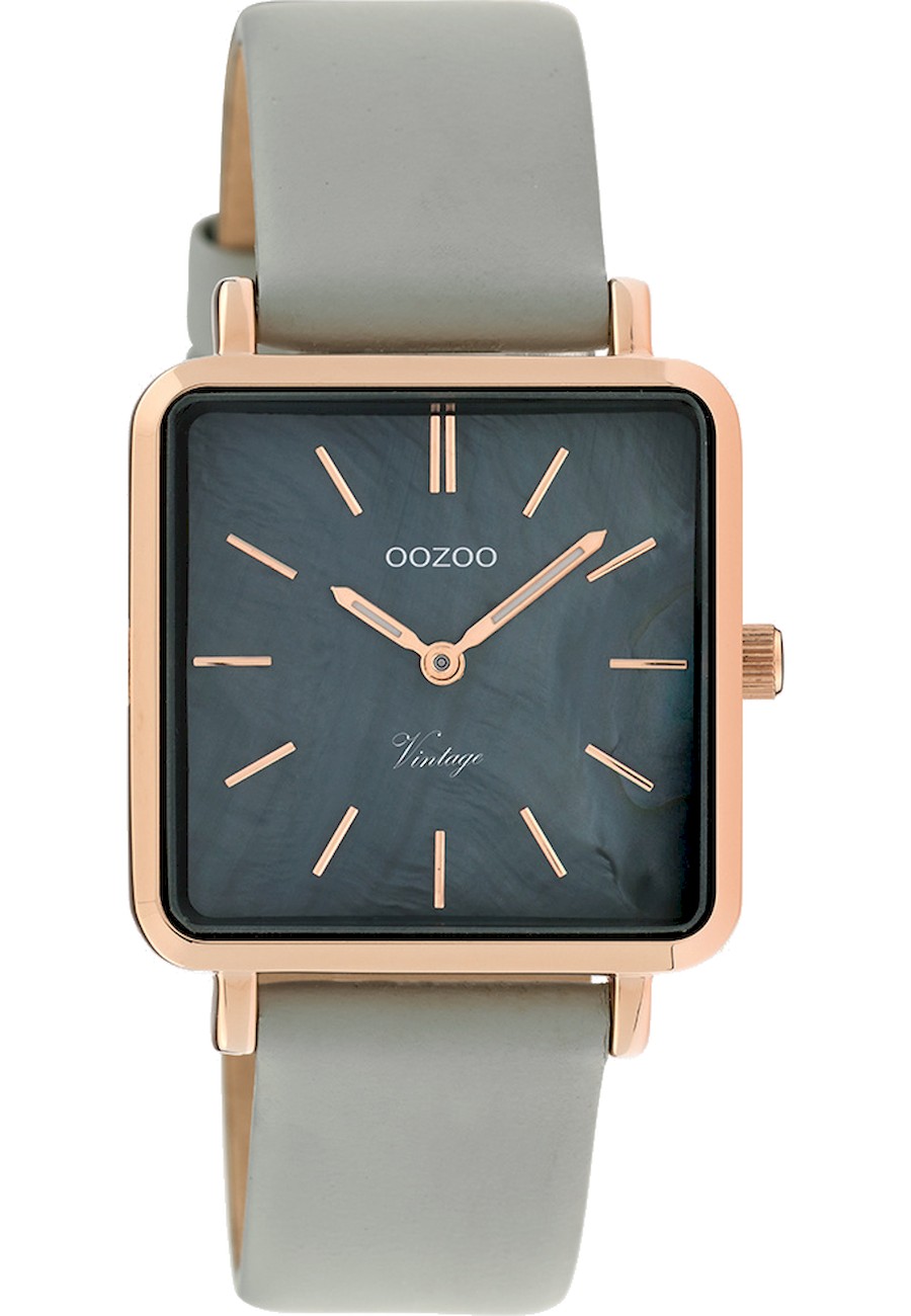 Oozoo Vintage dámske hodinky s koženým remienkom námestie 28 MM Rose/Pearl Blue/Light Grey C9947