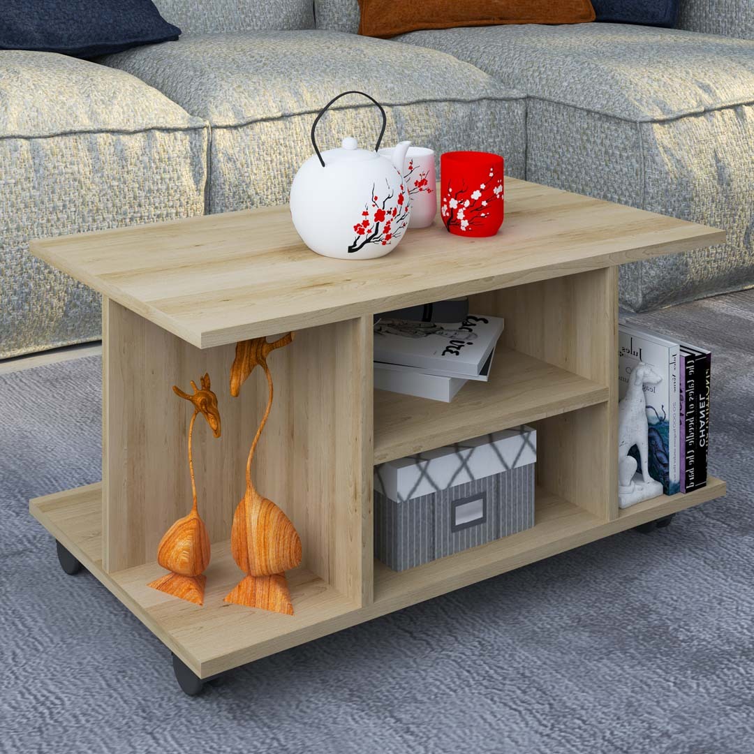 VCM Holz Couchtisch | Sofatisch mit ausreichend Stauraum | Maße ca. H. 40 x B. 80 x T. 40 cm | Wohnzimmertisch rollbar - Findula 56-918607