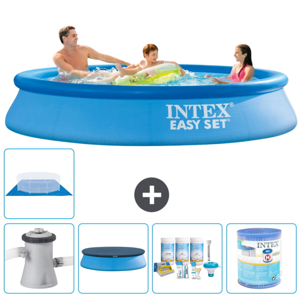 Okrúhly nafukovací bazén Intex Easy Set - 305 x 61 cm - modrý - vrátane krytu čerpadla - balík na údržbu - filter - podložka