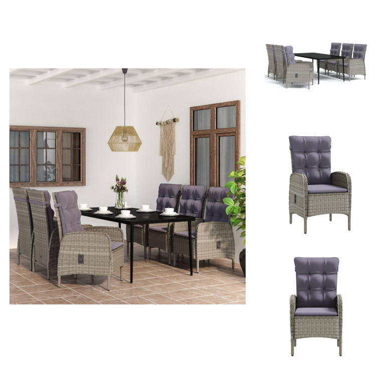 vidaXL 7-dielny záhradný jedálenský set s vankúšmi sivý a čierny - Záhradné nábytkové zostavy