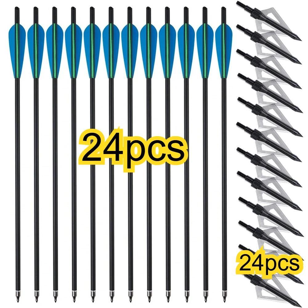 StarTech Carbon Armbrustbolzen - 20" (51 cm) Pfeile - 100 Grain Stahlspitze - 8,8 mm - 4" Kunststoffbefiederung - 24 Stück blau-grün