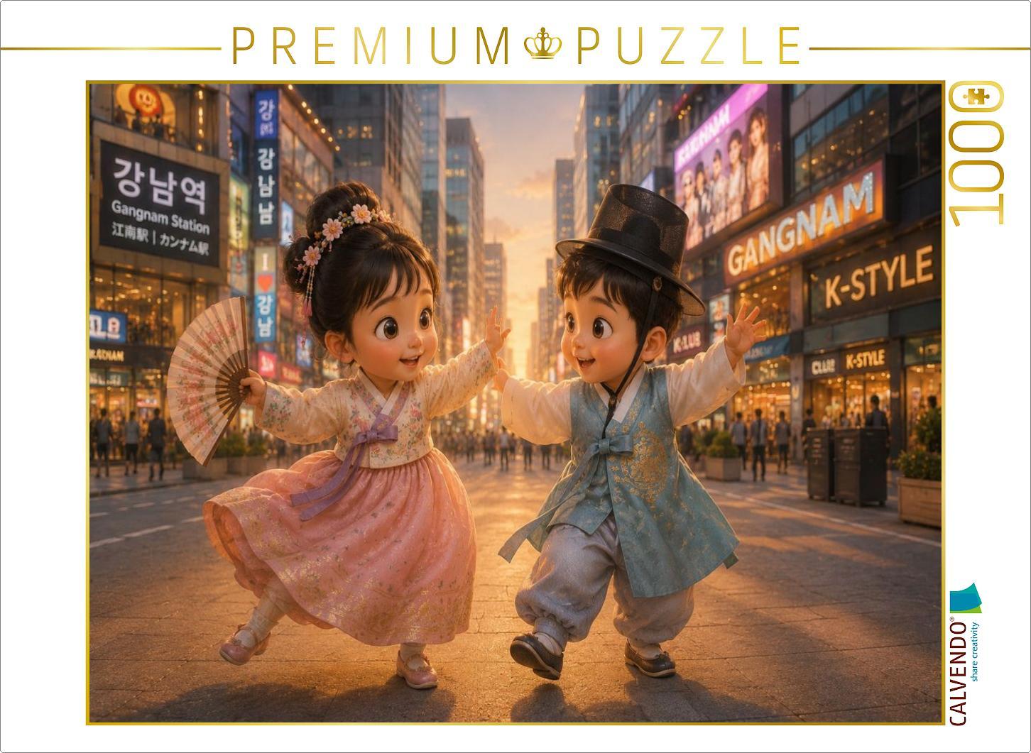 CALVENDO Puzzle Tanz der Lichter in Gangnam | 1000 Teile Lege-Größe 64x48cm Foto-Puzzle für glückliche Stunden