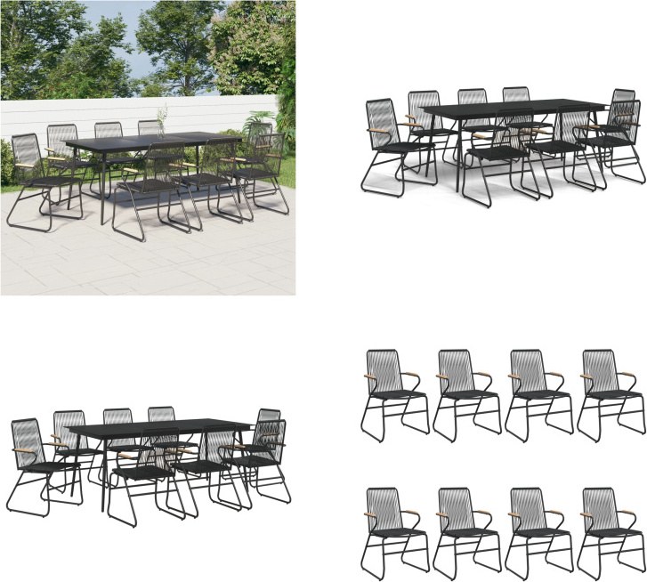vidaXL 9 tlg. Garten Essgruppe Schwarz PVC Rattan - Garten Essgruppe - Garten Essgruppen - Essgruppe - Essgruppe Terrasse