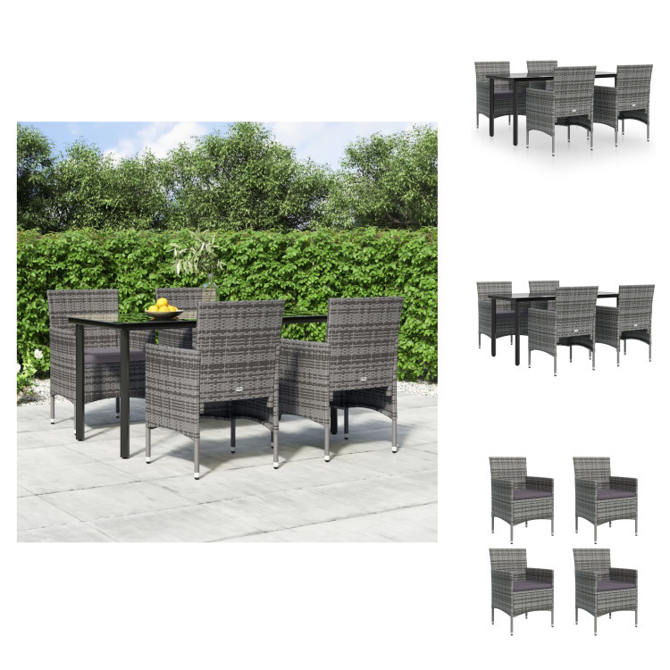 vidaXL 5-dielny záhradný jedálenský set s vankúšmi sivý a čierny - Záhradné nábytkové zostavy