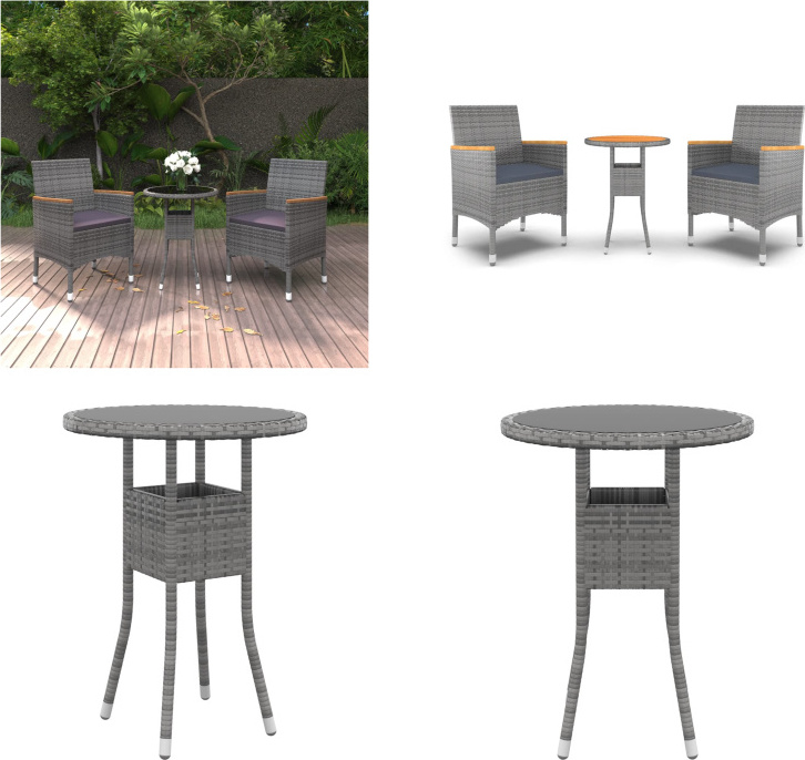 vidaXL 3 ks záhradný jedálenský set poly ratan sivý - Záhradný jedálenský set - Záhradné jedálenské sety - Vonkajší jedálenský set - Jedálenský set na terasu