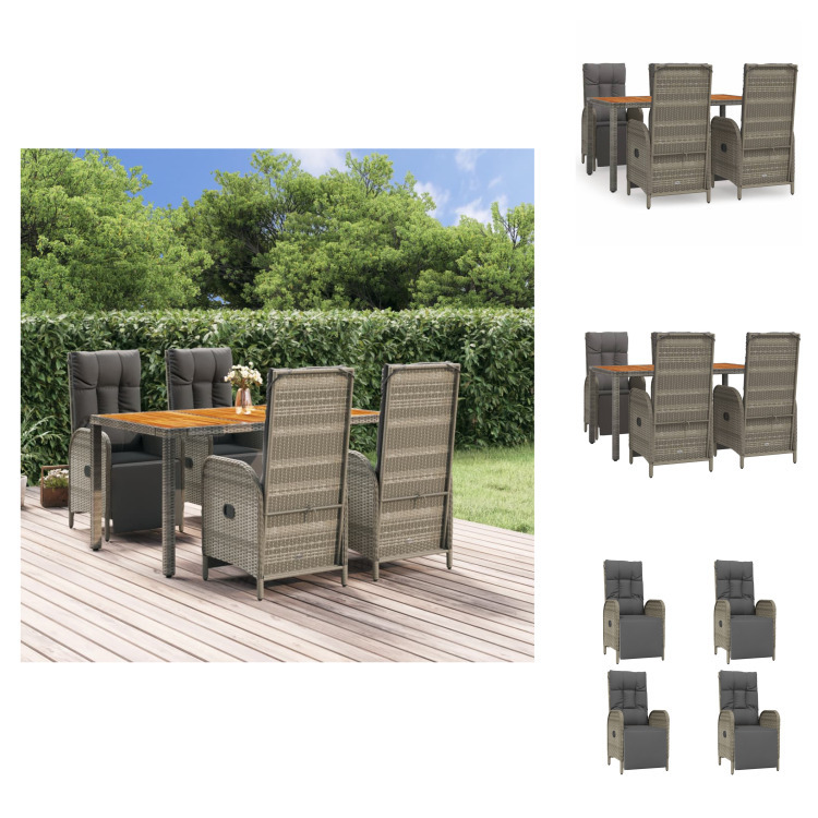 vidaXL 5-dielny záhradný jedálenský set s vankúšmi sivý polyratan - Záhradný nábytok sety