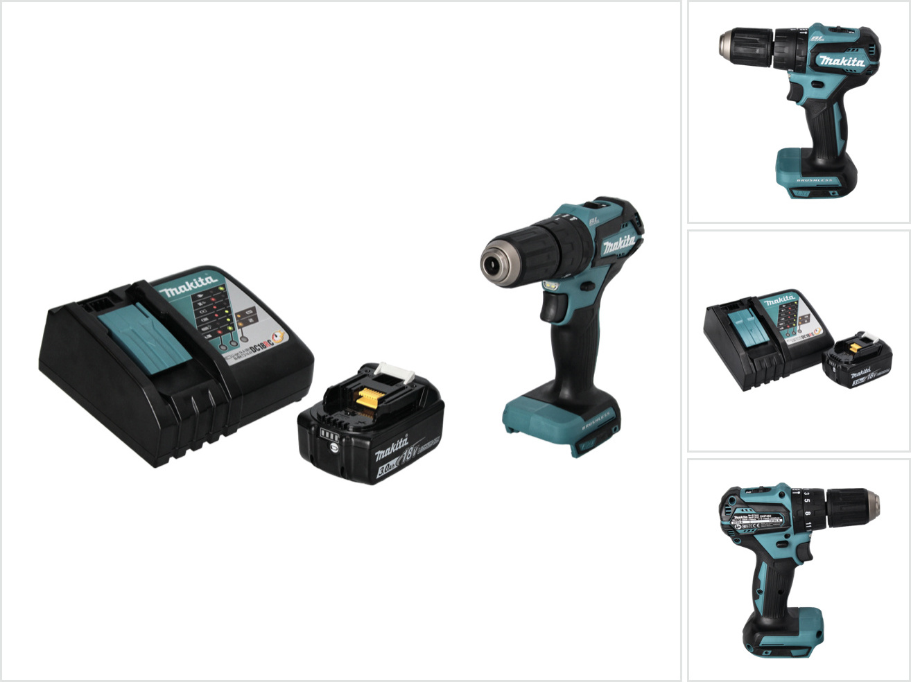 Akumulátorová príklepová vŕtačka Makita DHP 483 RF1 18 V 40 Nm bez kefiek + 1x akumulátor 3,0 Ah + nabíjačka