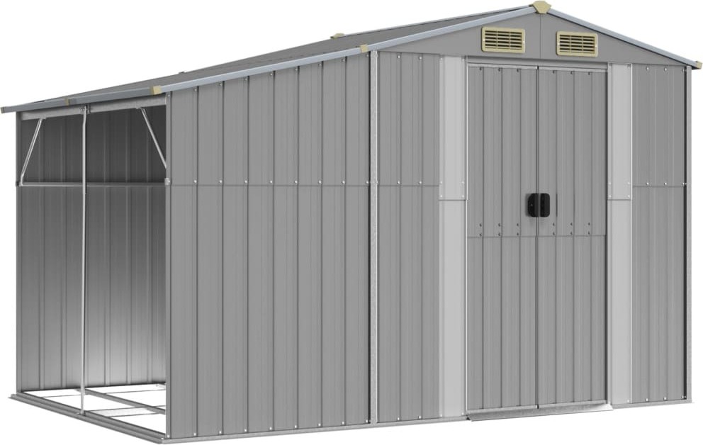 vidaXL Záhradný prístrešok sivý 277x192,5x179 cm Pozinkovaná oceľ