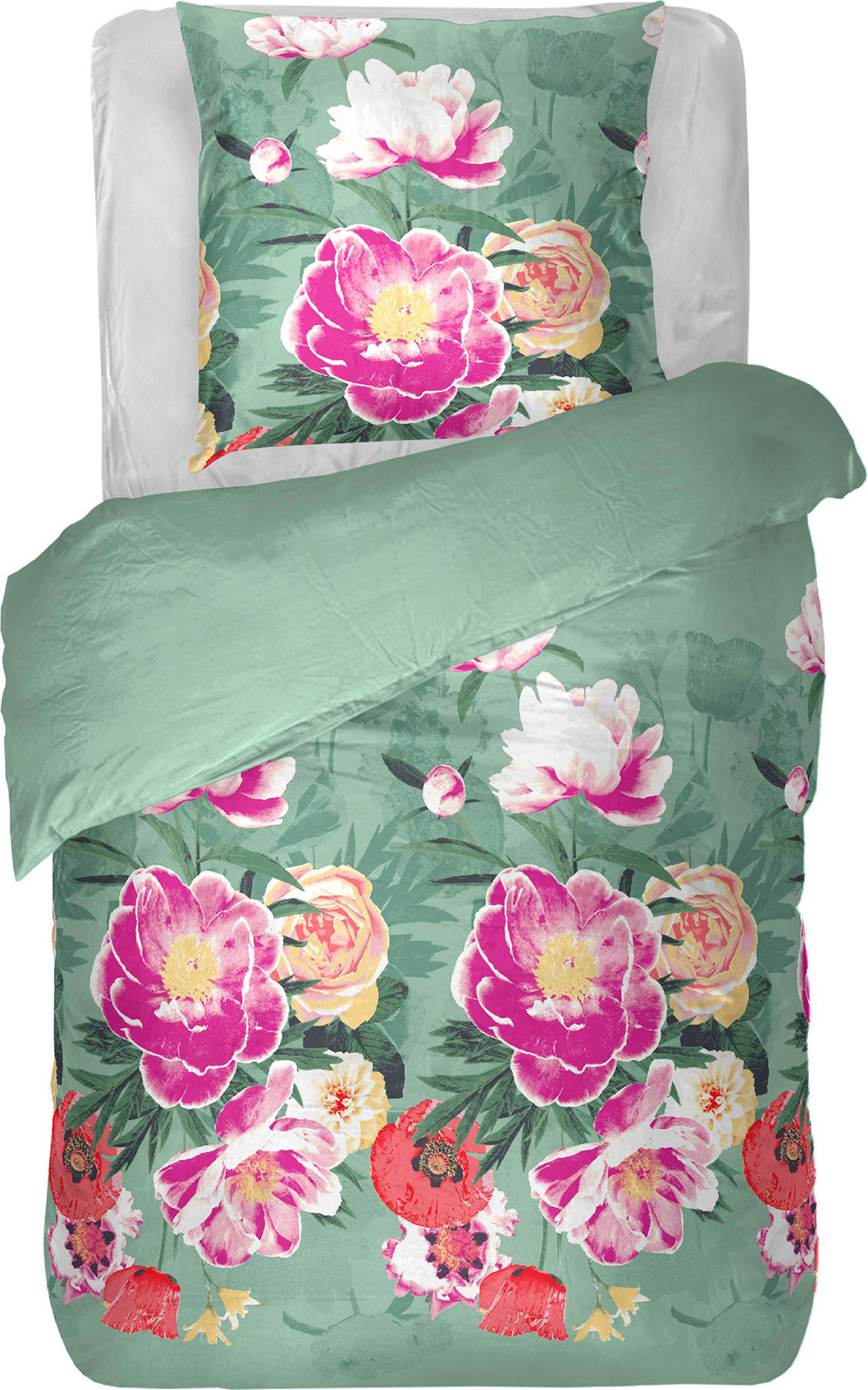 Bestlivings Bettwäsche 2-tlg. ( Frühjahrsblumen Grün ) 100% Satin Baumwolle, 135x200cm und 80x80cm Set, kuschelig weicher Bettbezug - mit Reißverschluss 05126