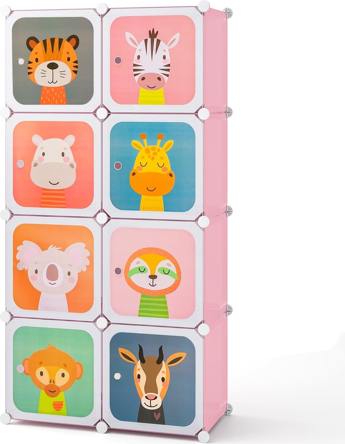 Northix Kinderkleiderschrank mit 8 Fächern und Hängemöglichkeiten, Rosa