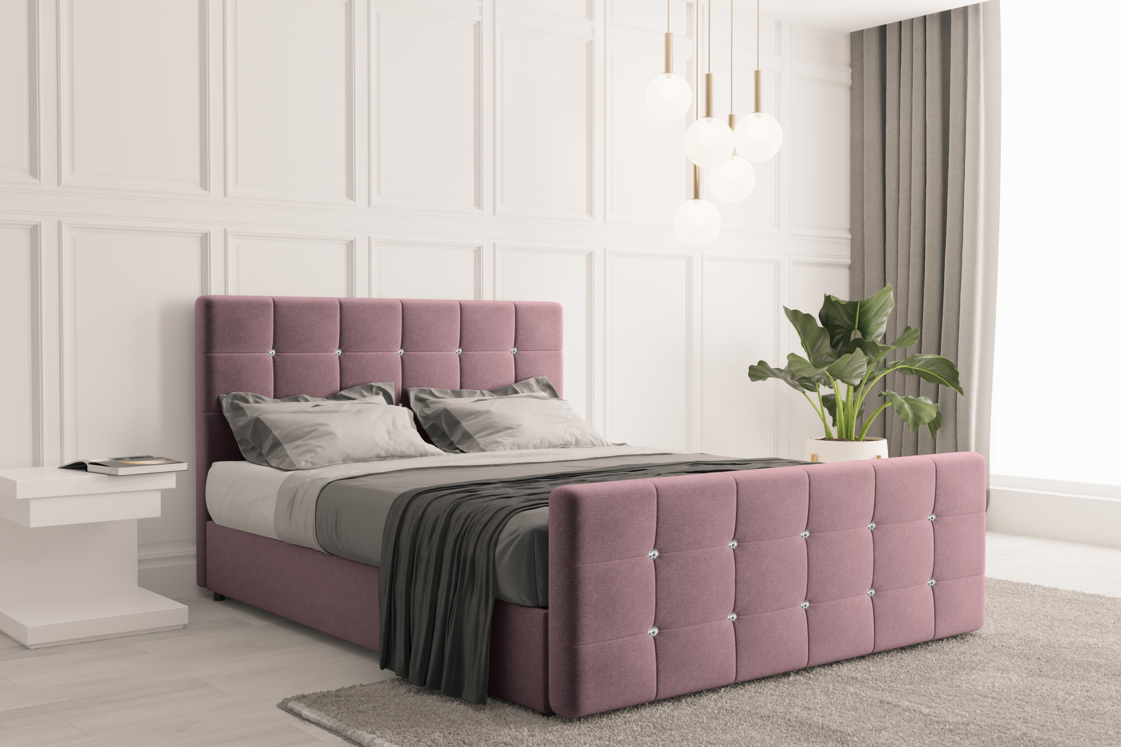 Kaiser Möbel posteľ s pružinovým boxom, matracom 180 cm x 200 cm, spálňová posteľ ROMA pink + topper