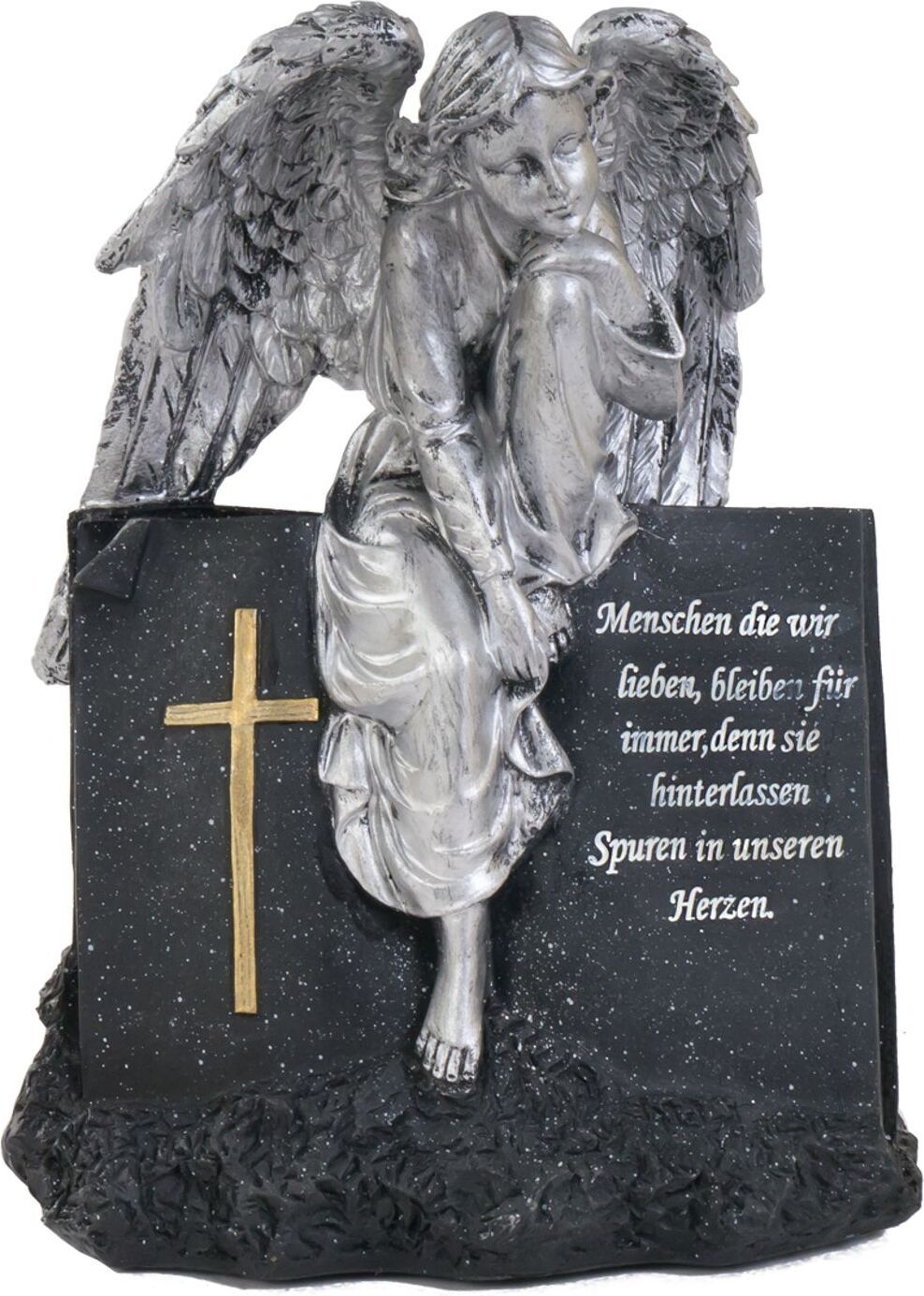 Buri Grab-Spruchstein Engel sitzend 28cm Grabschmuck Gedenkstein Grabdeko Grabengel