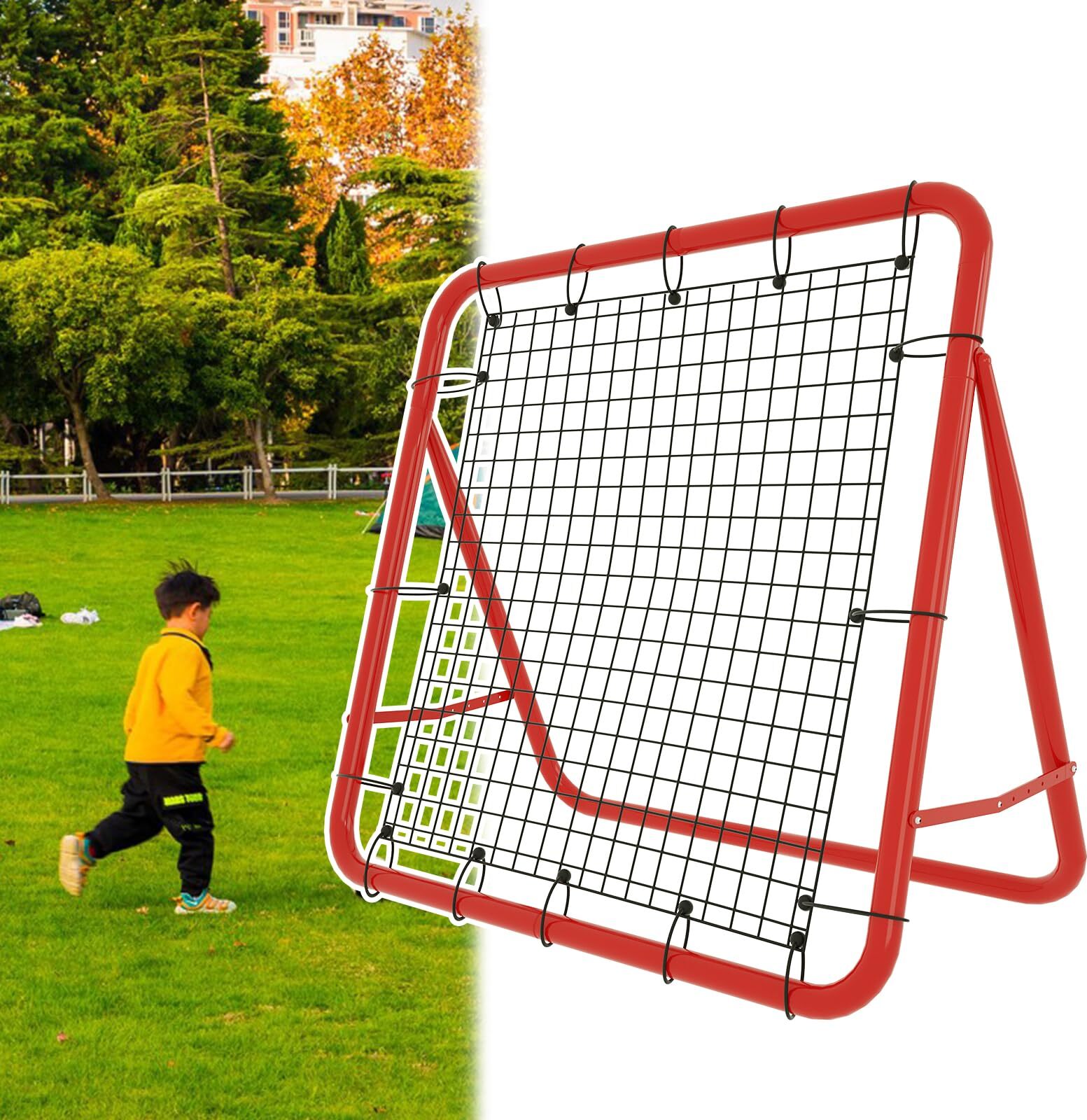 JOIEYOU Rebound für Kinder Fussball Trainingszubehör 100x100cm Prellwand Falt Fussballtor Netz mit 4 Verstellbare Stufen Sport Kickback, für Fußball Handball Volleyball Basketball