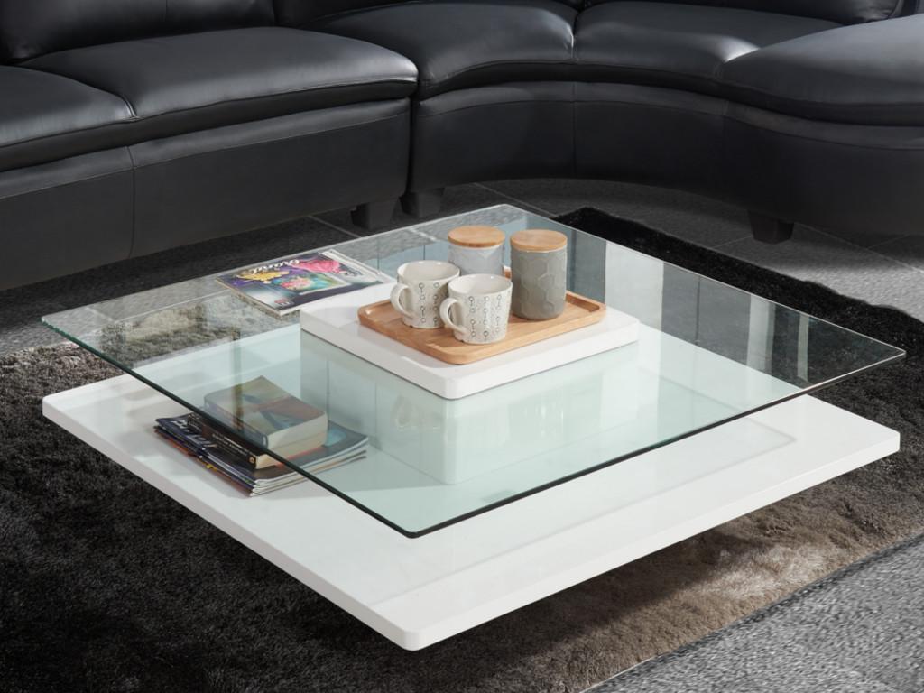 Vente-unique Couchtisch - Glas & MDF - Weiß - ISANIA