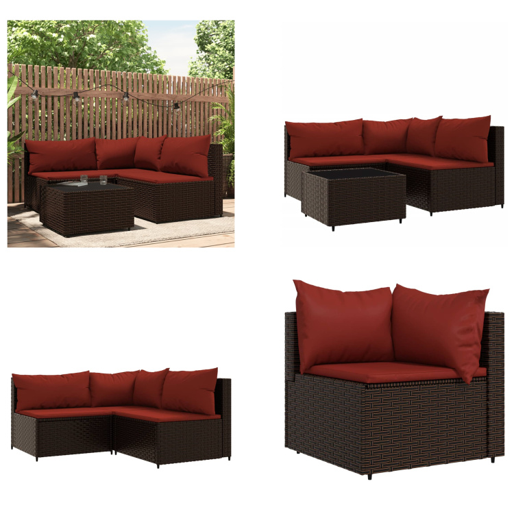 vidaXL 4 tlg. Garten Lounge Set mit Kissen Braun Poly Rattan - Garten Lounge Set - Garten Lounge Sets - Outdoor Lounge Set - Lounge Set Terrasse