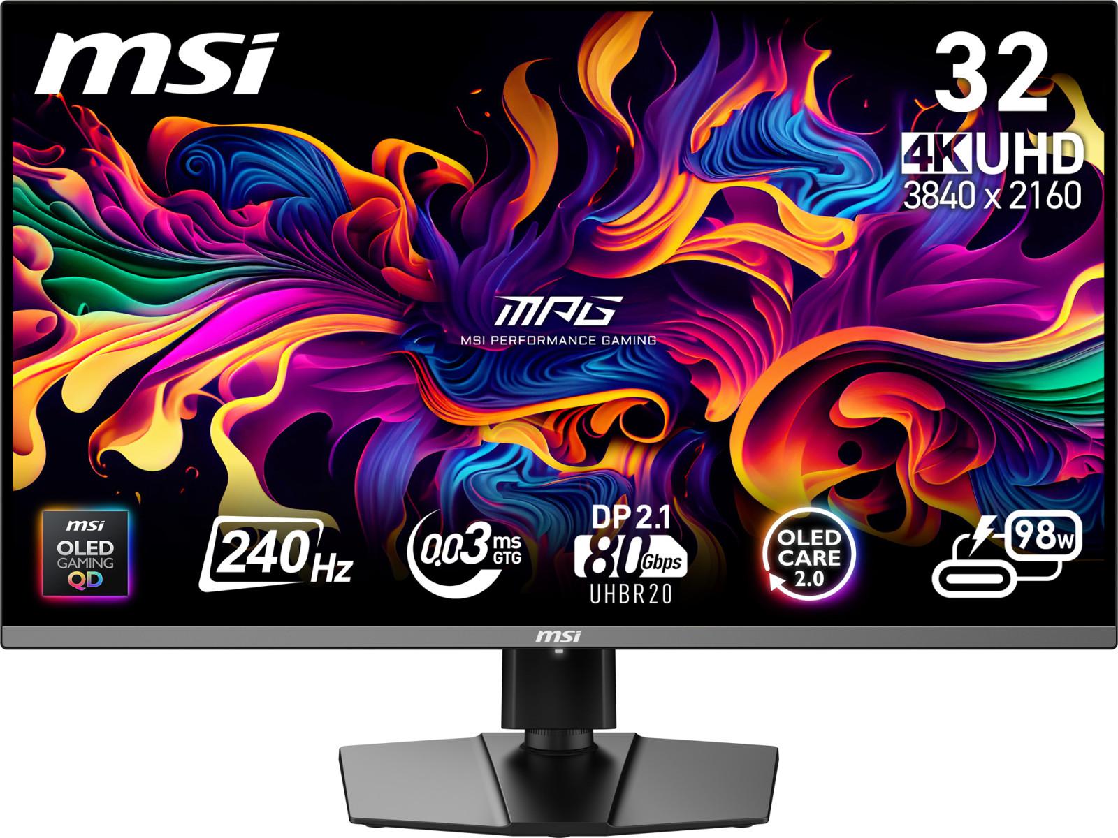 MSI MPG 322URX QD-OLED, 80 cm (31.5"), 3840 x 2160 px, 4K Ultra HD, QD-OLED, 0,03 ms, Čierna