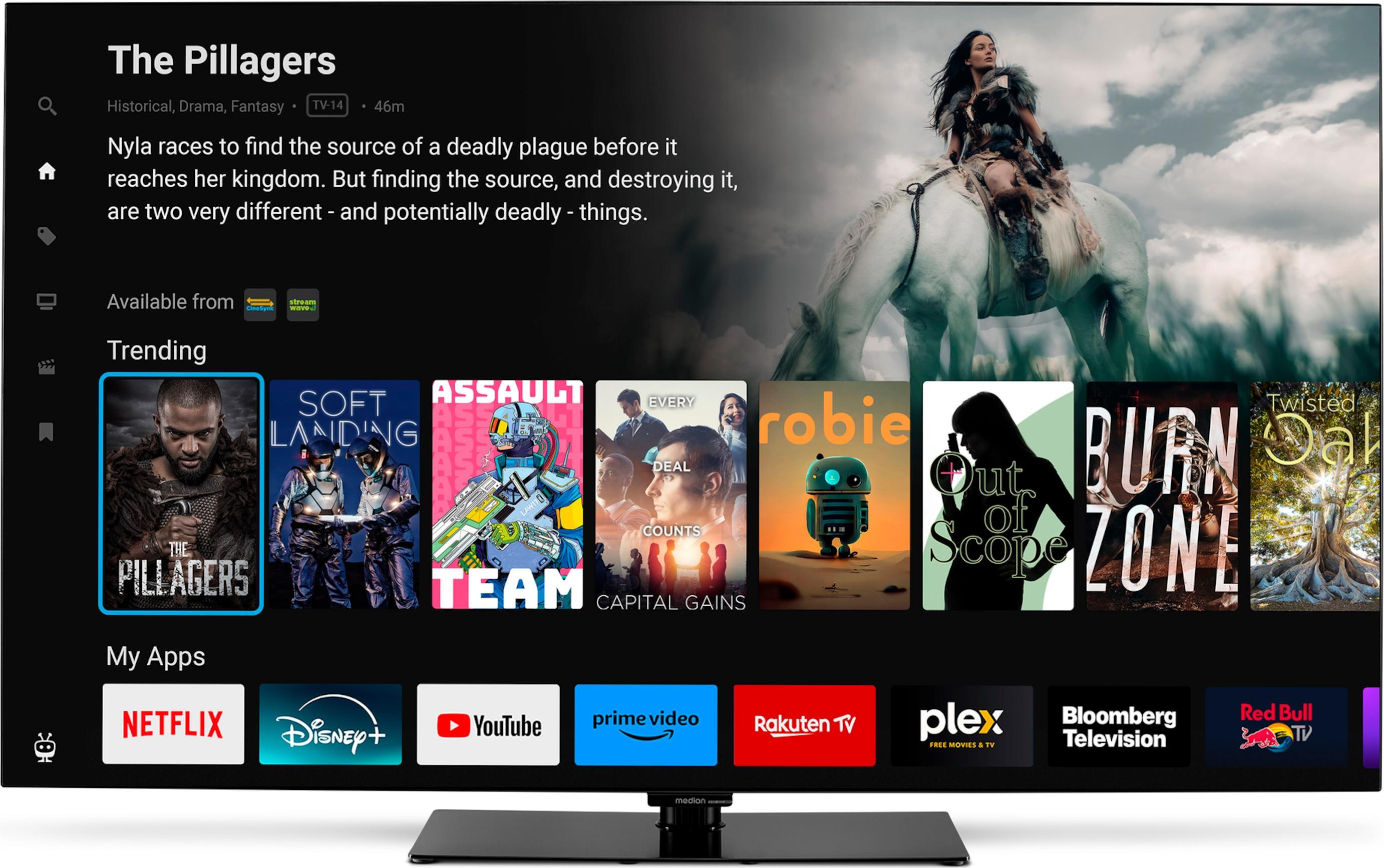 MEDION® MEDION 138,8 cm (55 Zoll) OLED Fernseher (TiVo, Smart-TV, Dolby Vision HDR, Subwoofer, MEMC, Micro Dimming, TiVo Medienportal, Prime Video, Disney+, Dolby Atmos, PVR, Bluetooth, MD 855901) MD855901