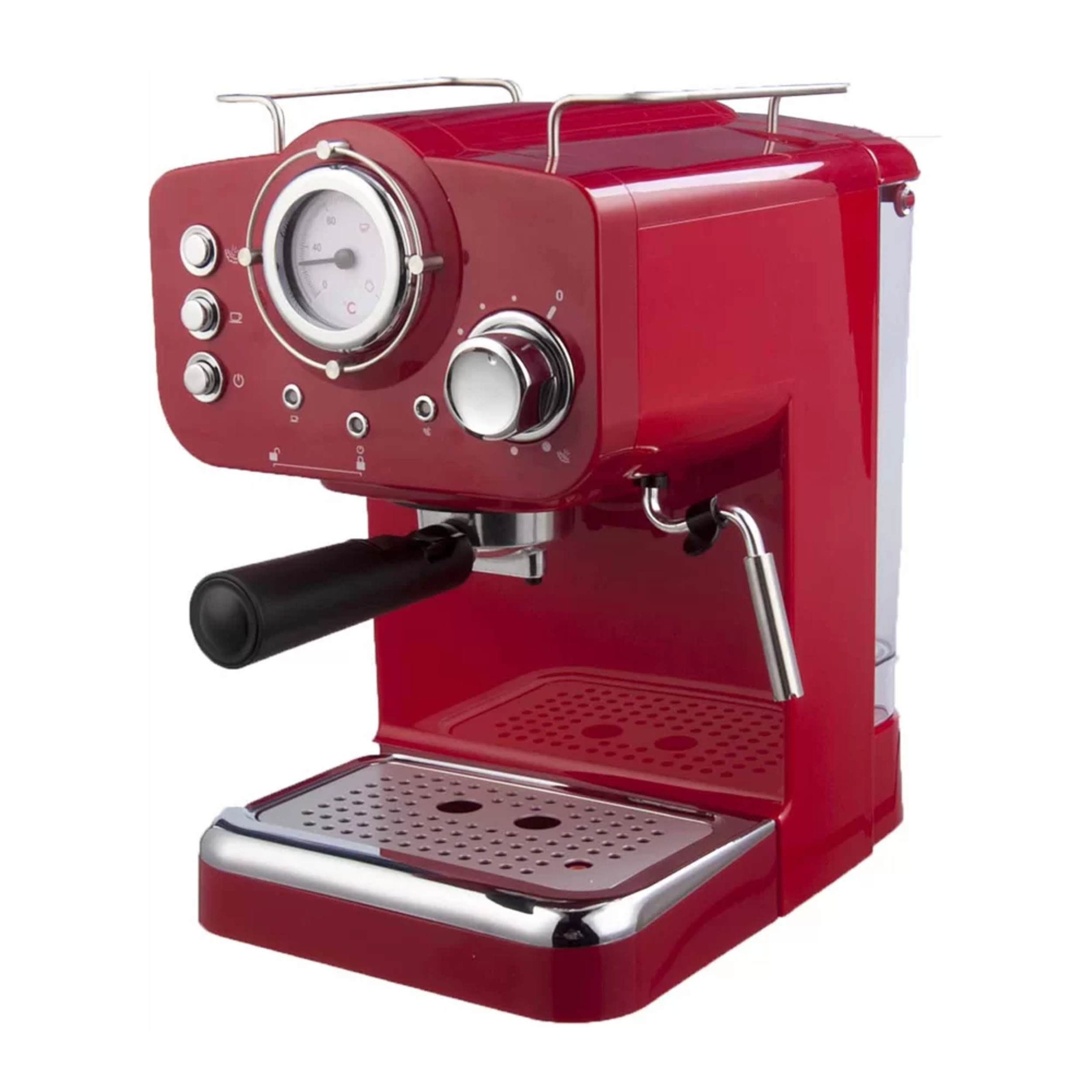 Espressomaschine ARIELLI KM-501R, Automatische Abschaltung, Dampfdse, Kindersicherung, 1100 W, 15 Bar, Rot
