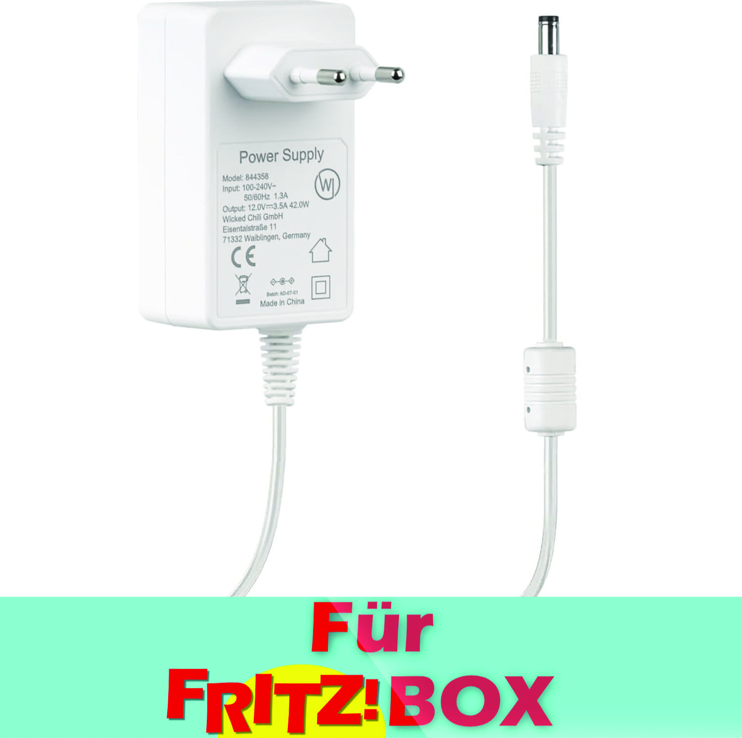 Cordon D'alimentation + Bloc Pour FritzBox - 3 Mètres - 2500mA - Neuf