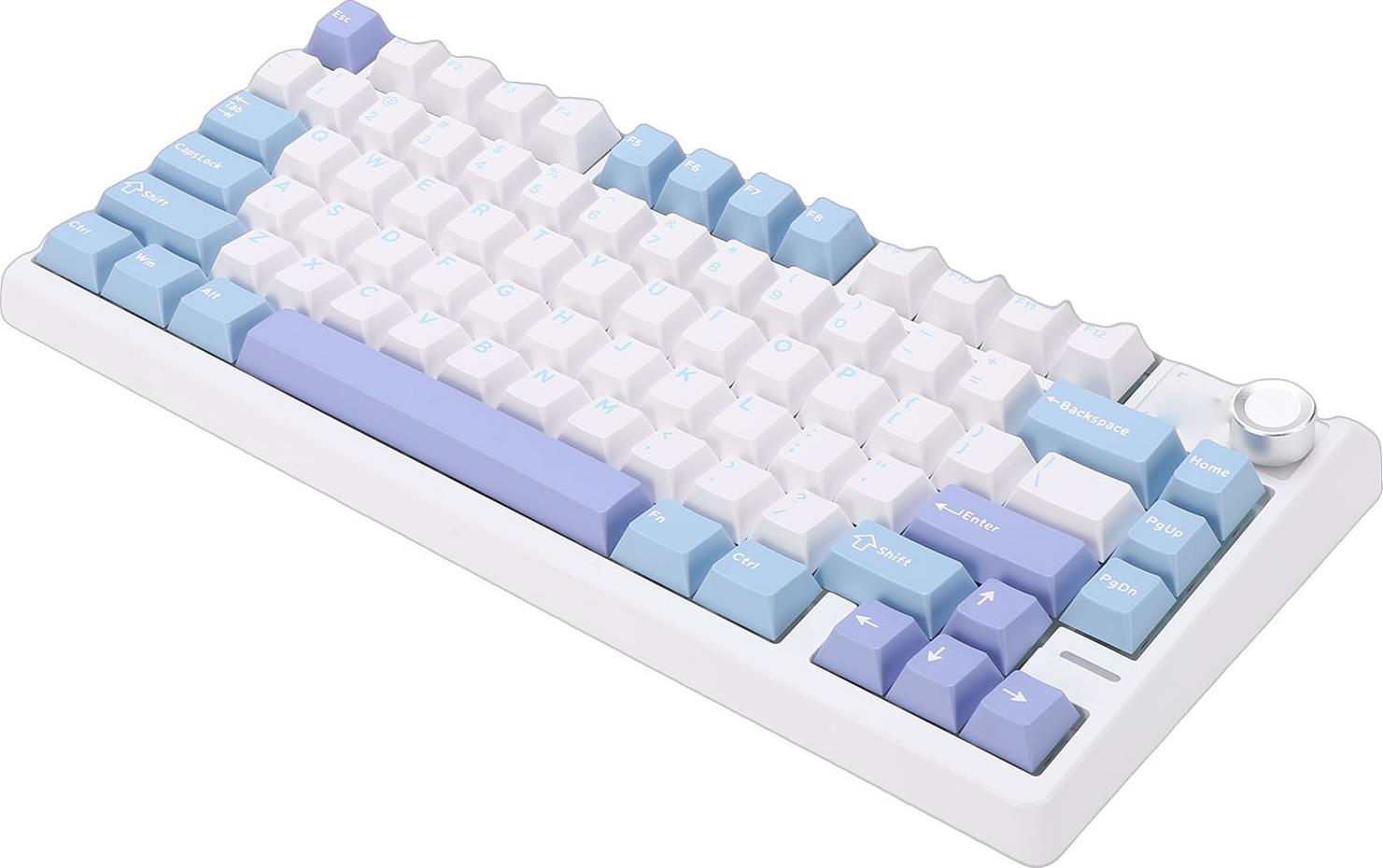 KKmoon Mechanische Tastatur mit Drehknopf, 3 Verbindungsmodi, kabellose Bluetooth-Tastatur für Arbeit und Gaming, violett K_2612250163112_260225_60573