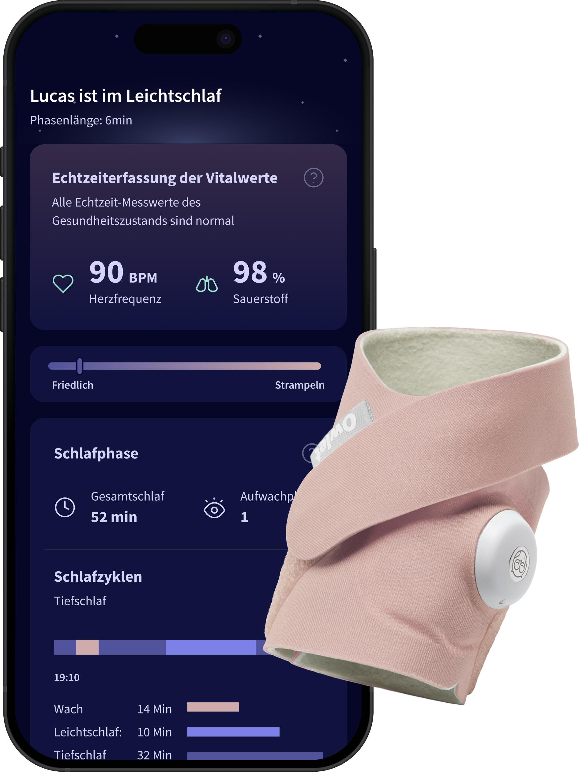 Owlet Dream Sock Pulsoximeter für Babys Herzfrequenz, Sauerstoffsättigung Rosa