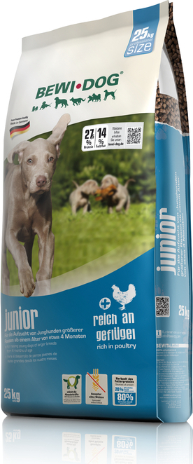 Bewi Dog Hundefutter Junior Alleinfuttermittel für Welpen & Junghunde ohne Weizen Soja 25 kg 1007879