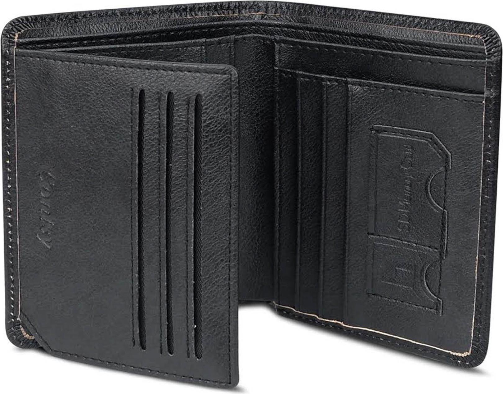 Conisy Herren, klass. Lederbrieftasche, RFID-Block, kleine Männerbrieftasche, schwarz, kompakt und stilvoll