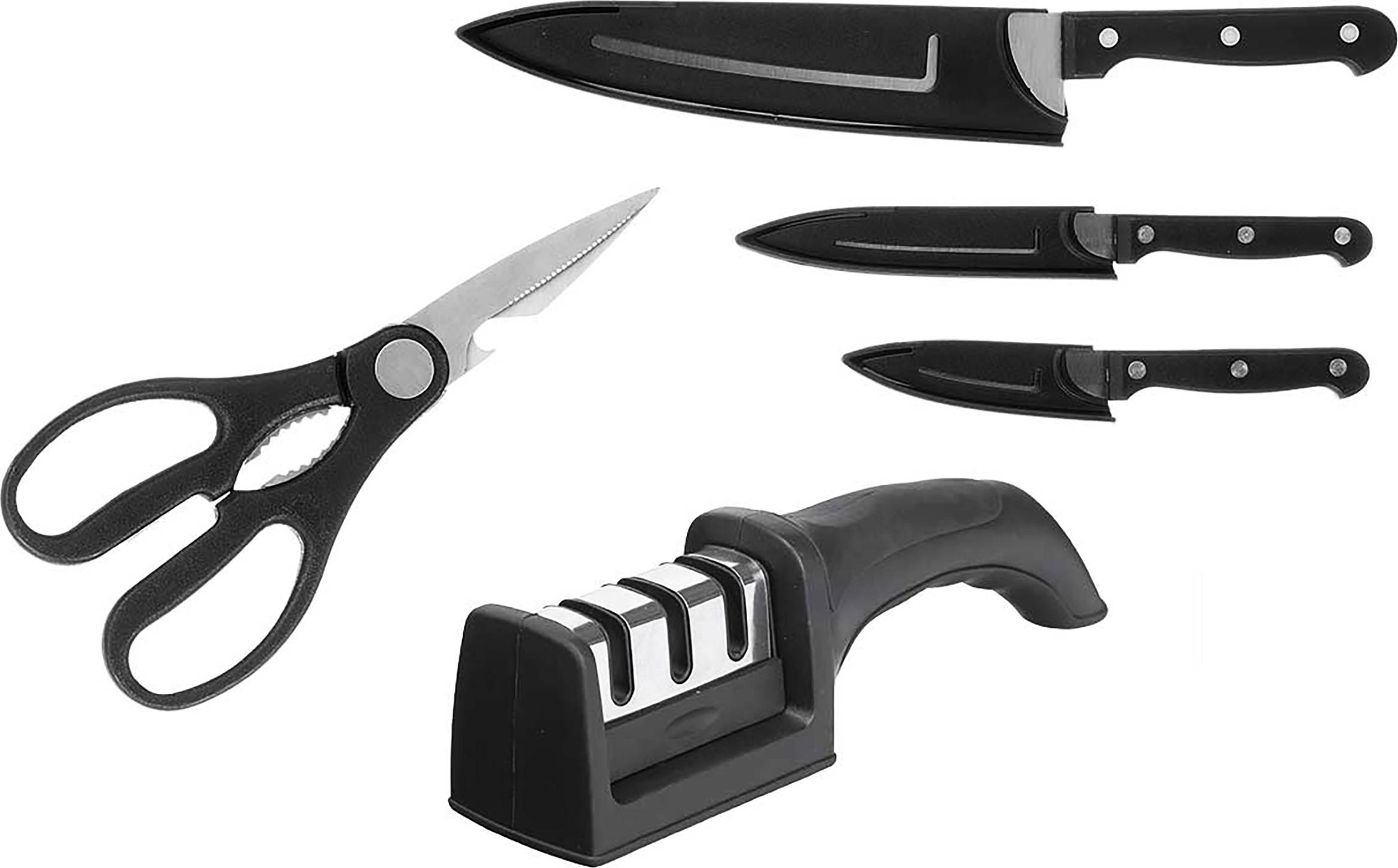 Arte Regal 3x MESSER SCHERE MESSERSCHÄRFER SET 5-teilig aus Edelstahl Messerset Küchenschere Küchenmesser Kochmesser 06