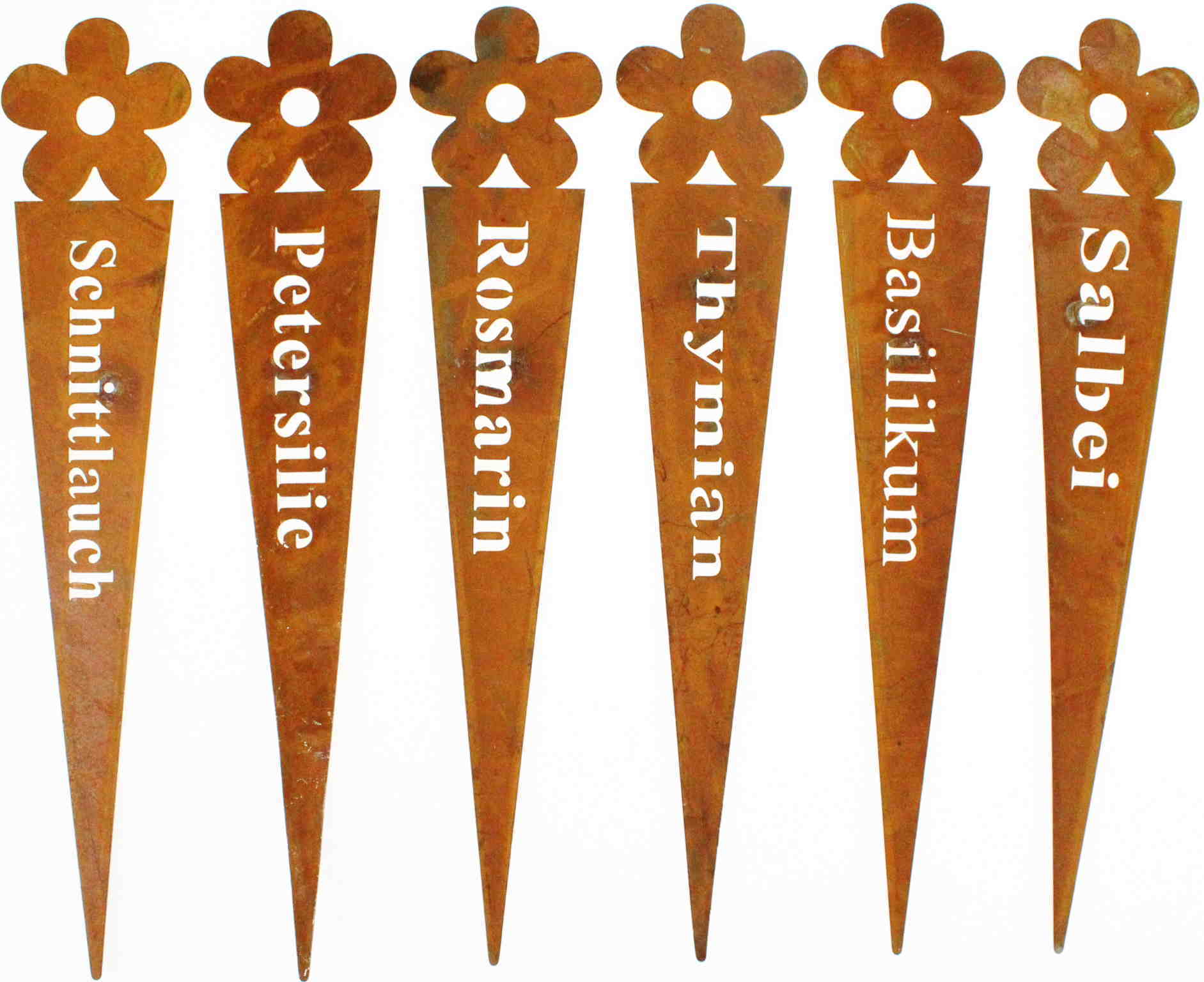 Floral-Direkt 6 Kräuterschilder Rost Metall Pflanzschilder Kräuterstecker Pflanzschilder v4673