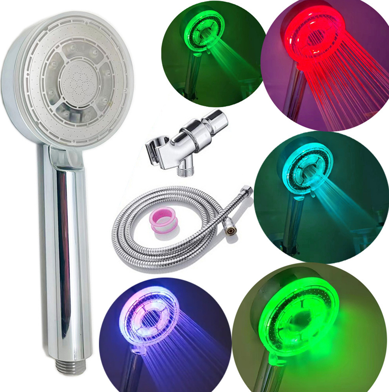 AIORBER Multifunktions Duschkopf, LED Lichtdusche, Handbrause, Farbwechsel, 5 Wasserabgabemodi, 24 x 8 cm, Silber