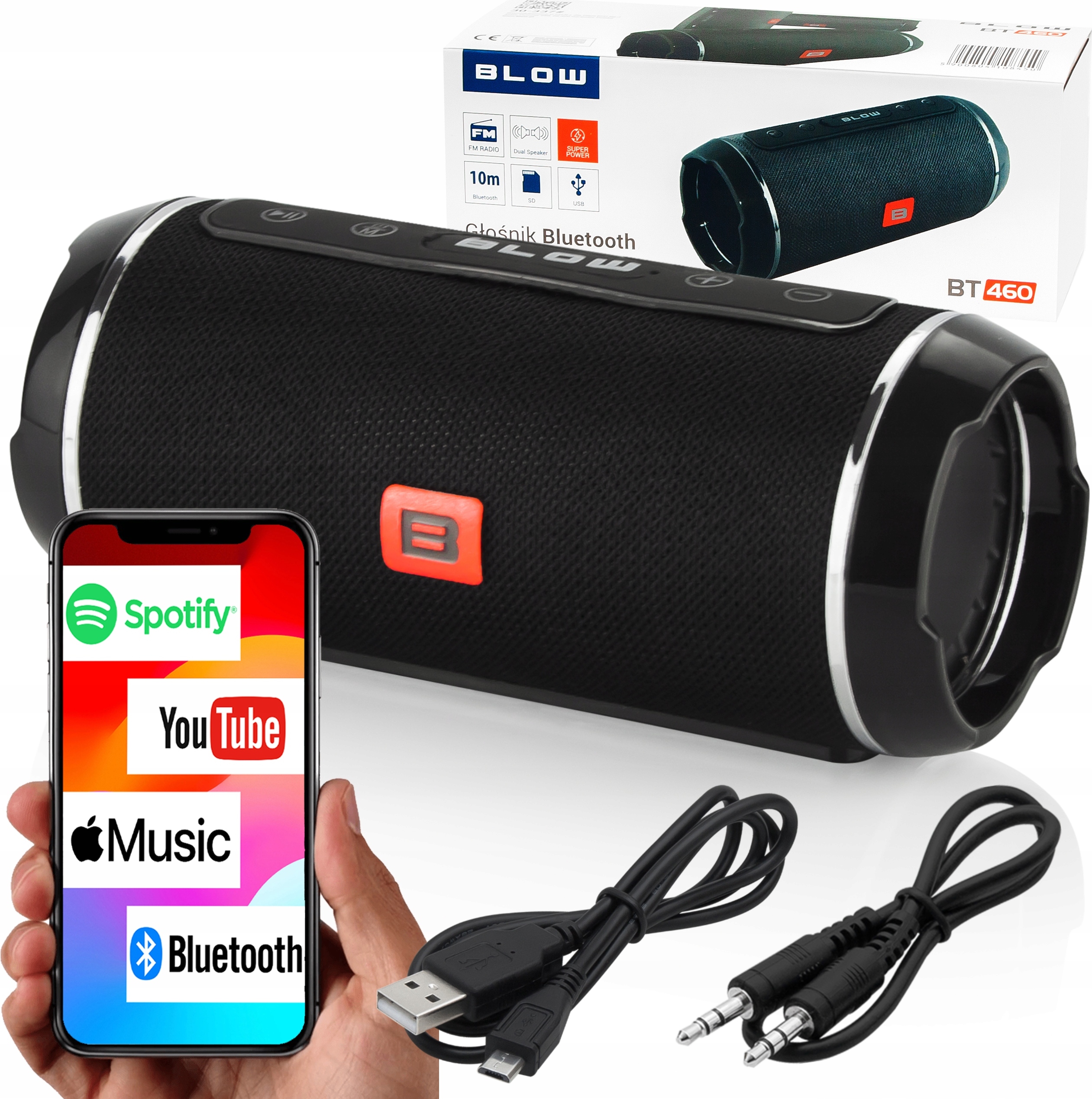 Bluetooth Lautsprecher Blasen Schwarz 2X10W Radio Fm Usb Aux Microsd 2000Mah