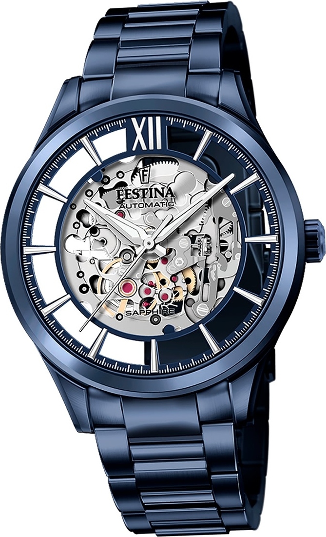 Pánske hodinky Festina z nehrdzavejúcej ocele modré Festina automatické náramkové hodinky D2UF20631/1
