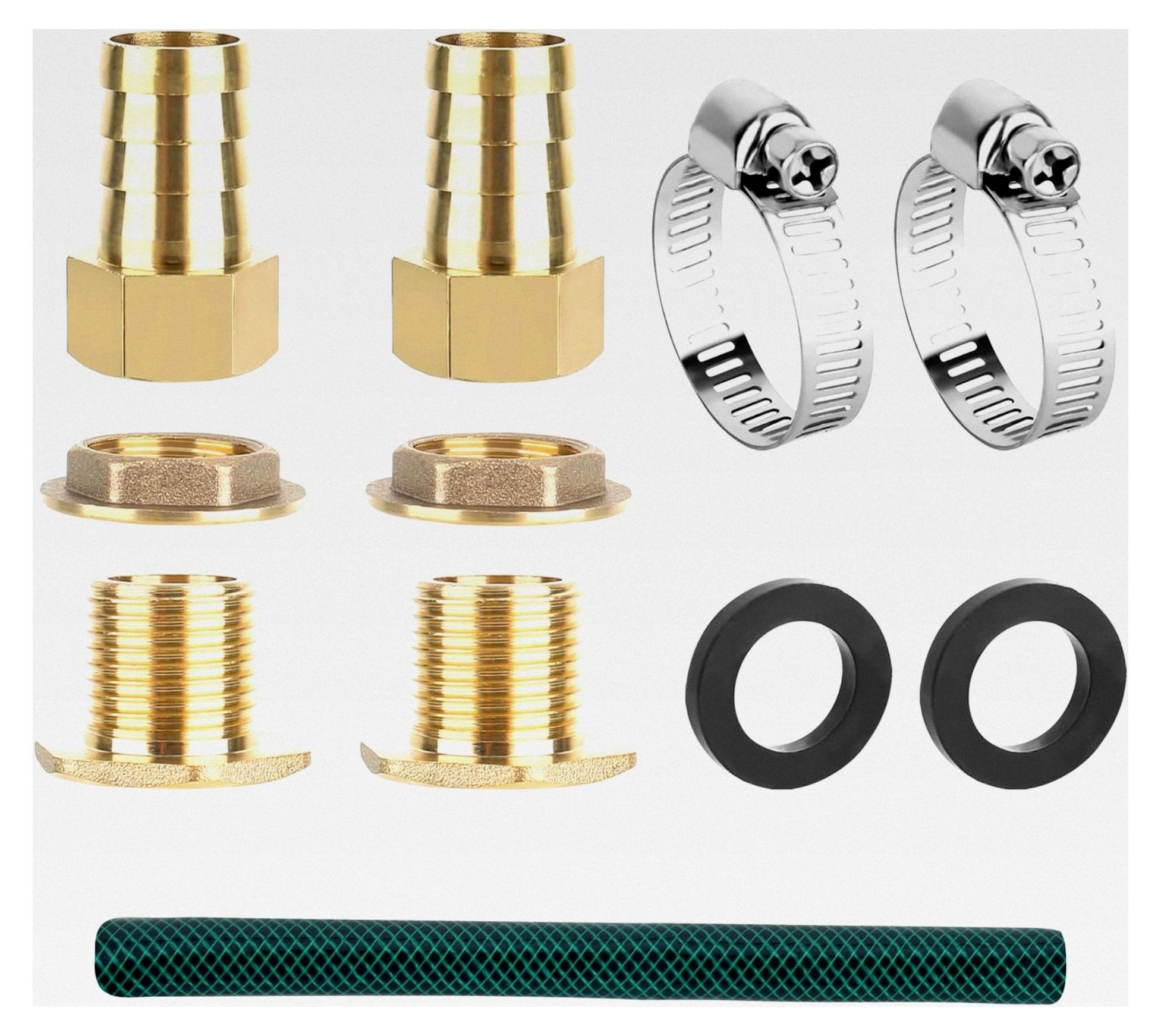 Markenlos Verbindungsset für Regentonnen 3/4 Zoll, Verbindung mit Messingzubehör, IBC Tankverbindung für 2 Regentonnen mit 50 cm Verbindungsschlauch (Schlauch 19 mm Innen)