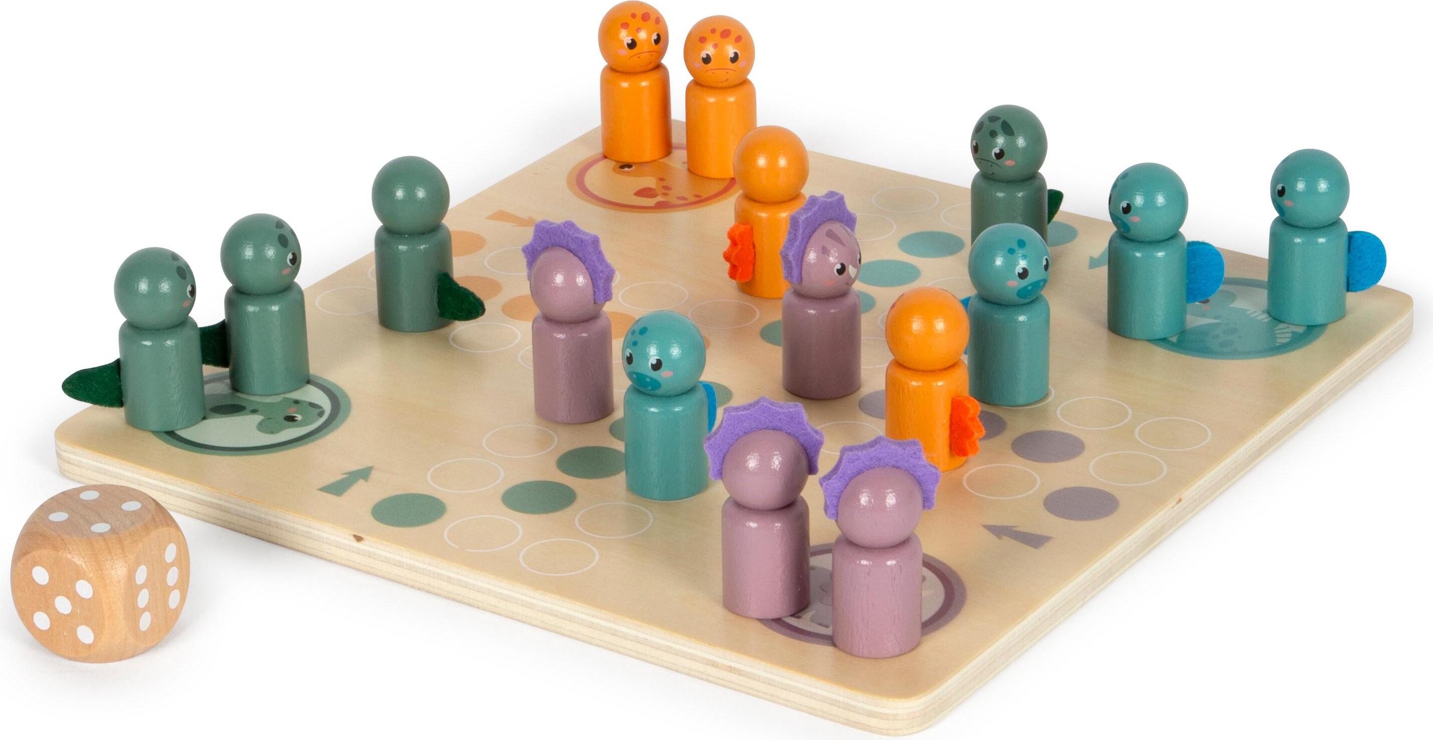 Brettspiel Ludo mit Dinofiguren aus Holz von small foot Holzspielzeug 5410989